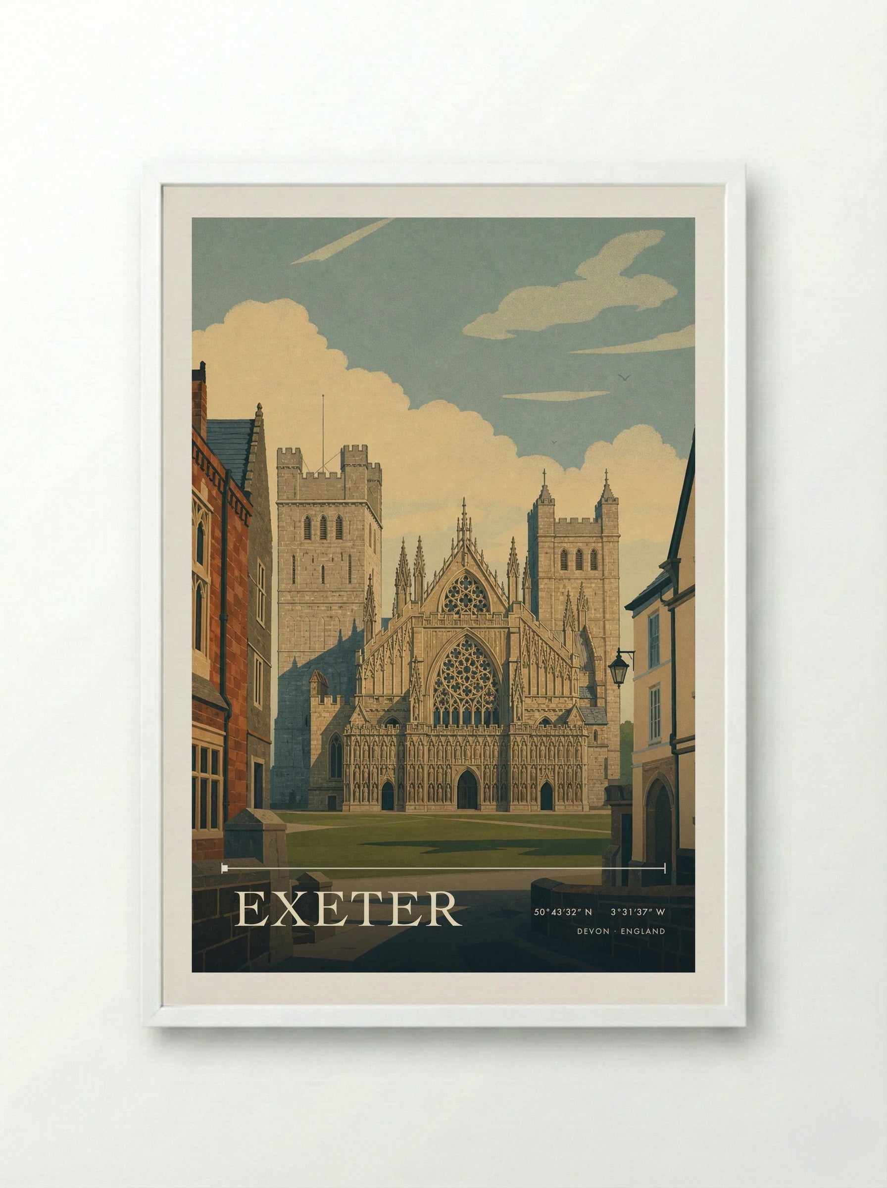 Exeter Devon England Travel Poster - Framed Print White