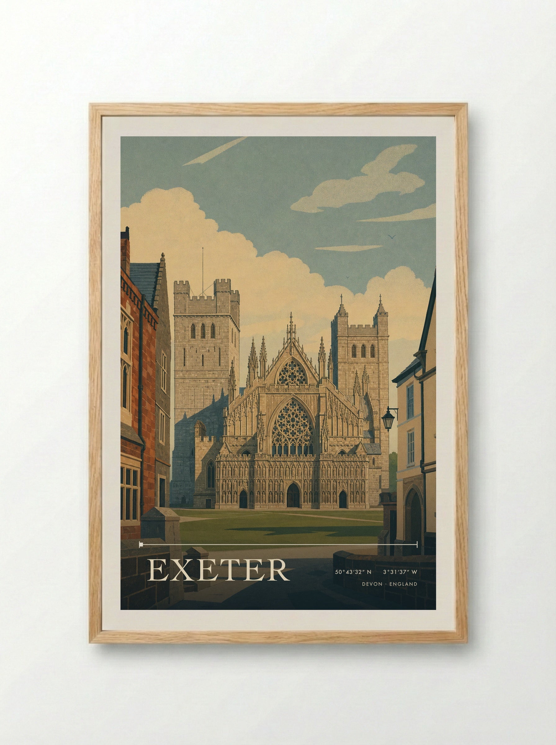 Exeter Devon England Travel Poster - Framed Print Wood
