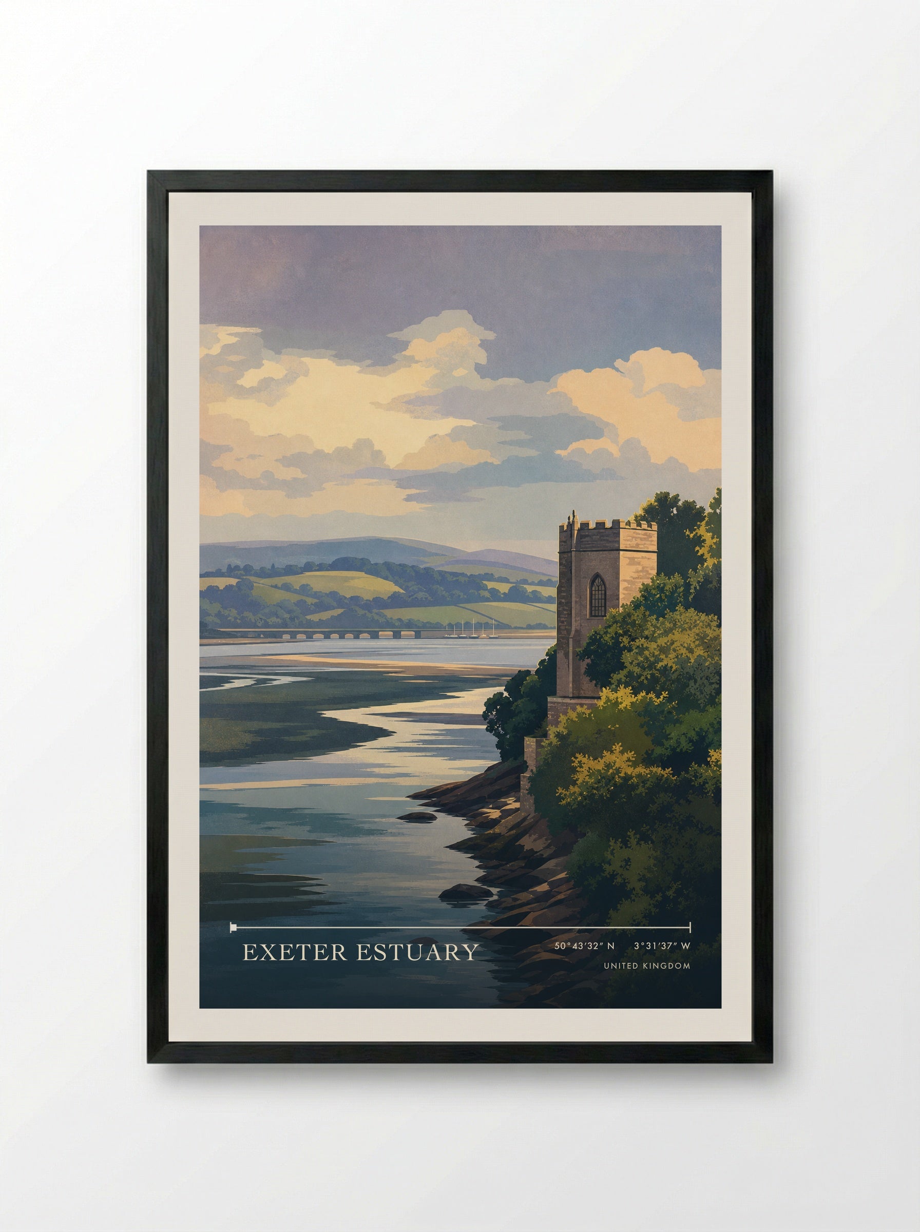 Exeter Estuary United Kingdom Travel Poster - Framed Print Black