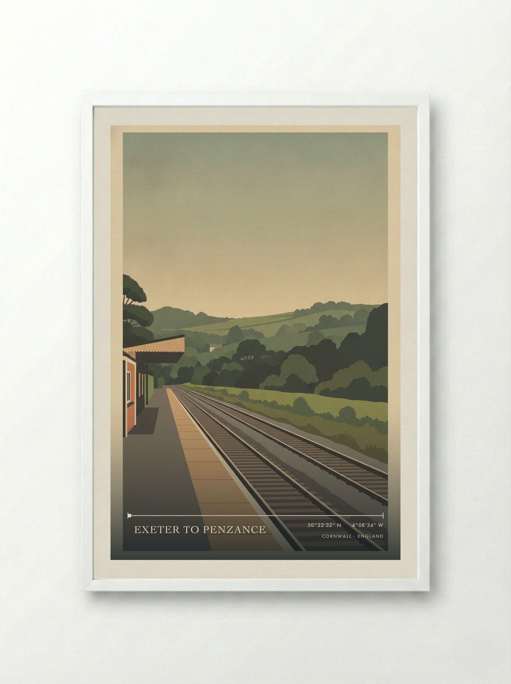 Exeter to Penzance Cornwall England Travel Poster - Framed Print White