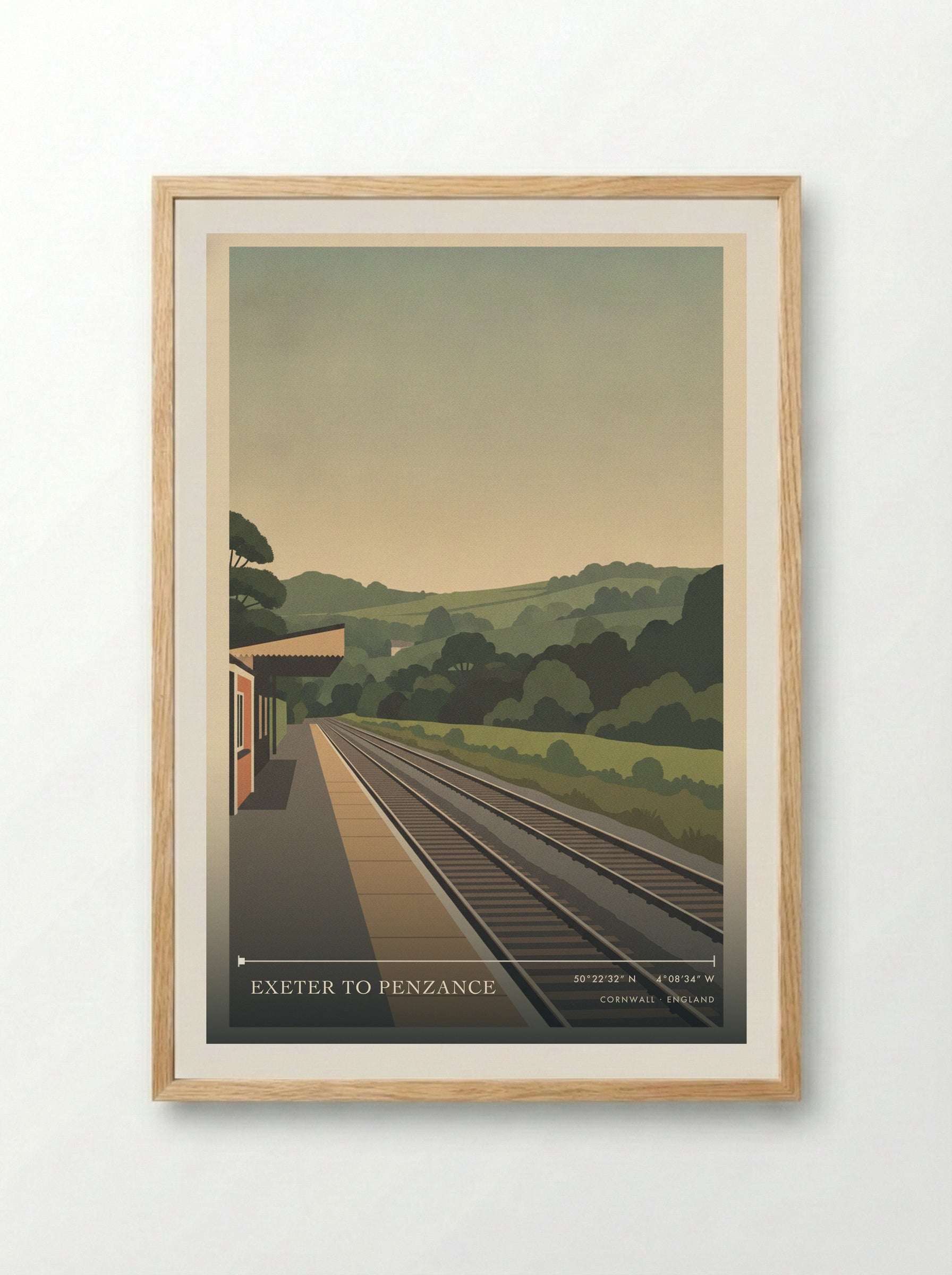Exeter to Penzance Cornwall England Travel Poster - Framed Print Wood