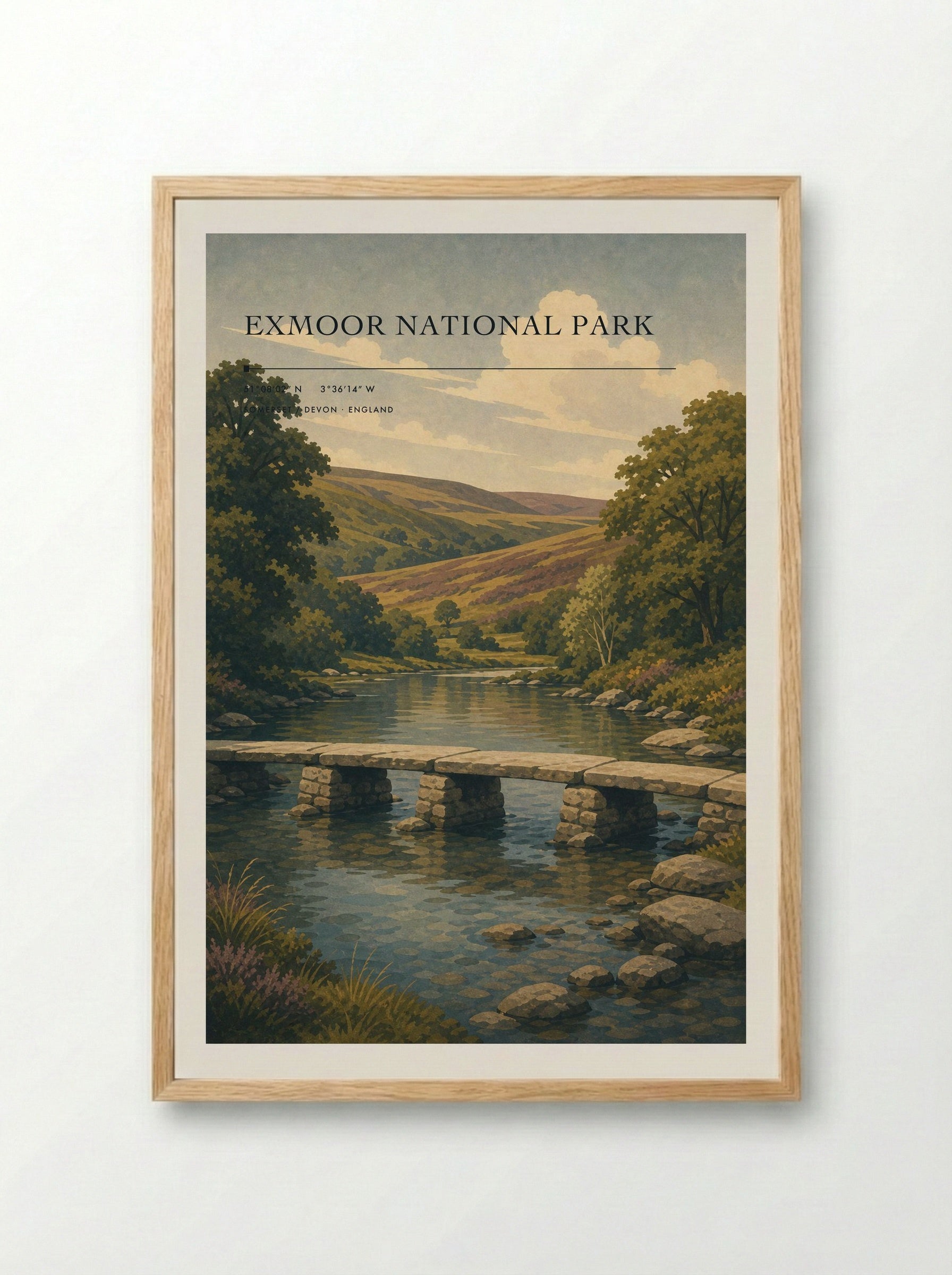 Exmoor National Park Somerset / Devon England Travel Poster - Framed Print Wood