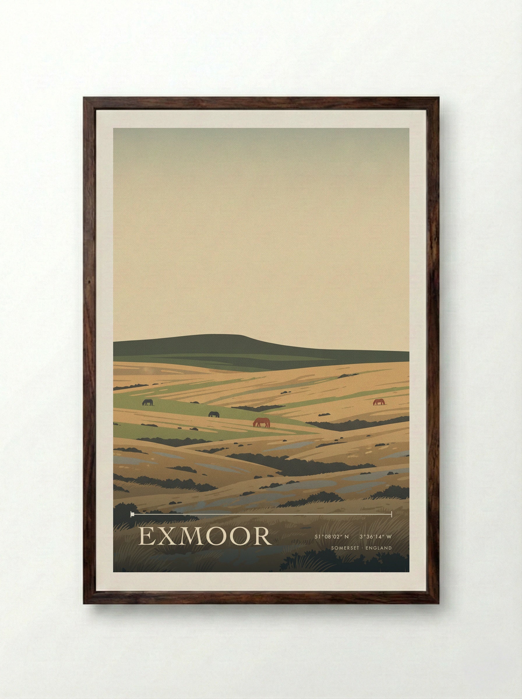 Exmoor Somerset England Travel Poster - Framed Print Dark Wood