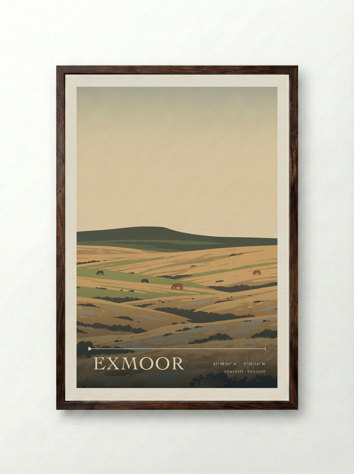 Exmoor Somerset England Travel Poster - Framed Print Dark Wood