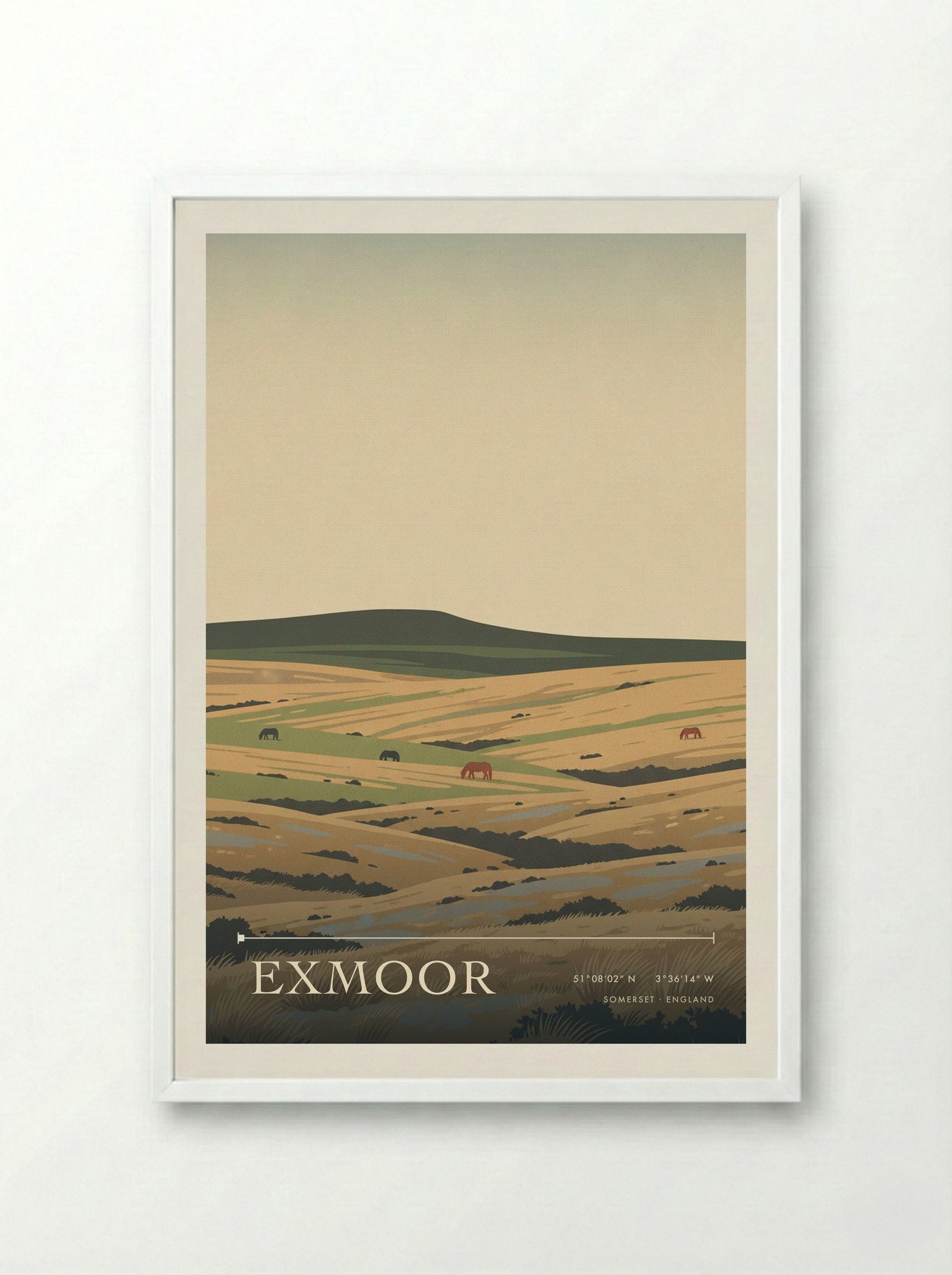 Exmoor Somerset England Travel Poster - Framed Print White