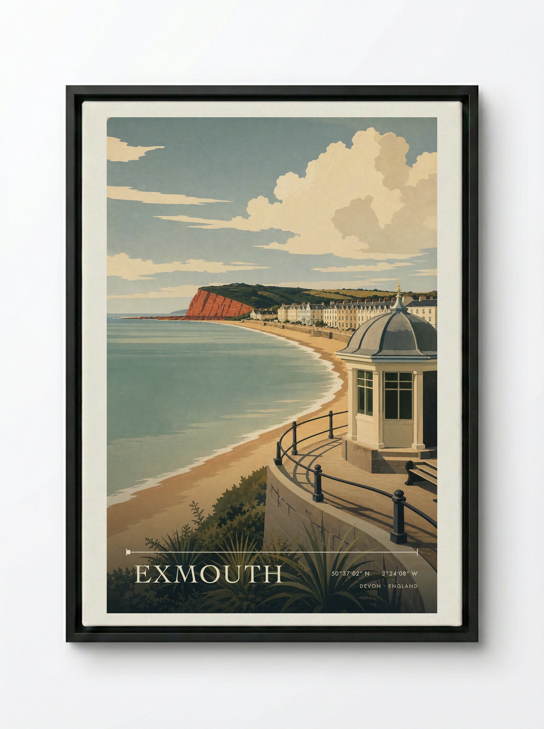 Exmouth Devon England Travel Poster - Framed Canvas Black