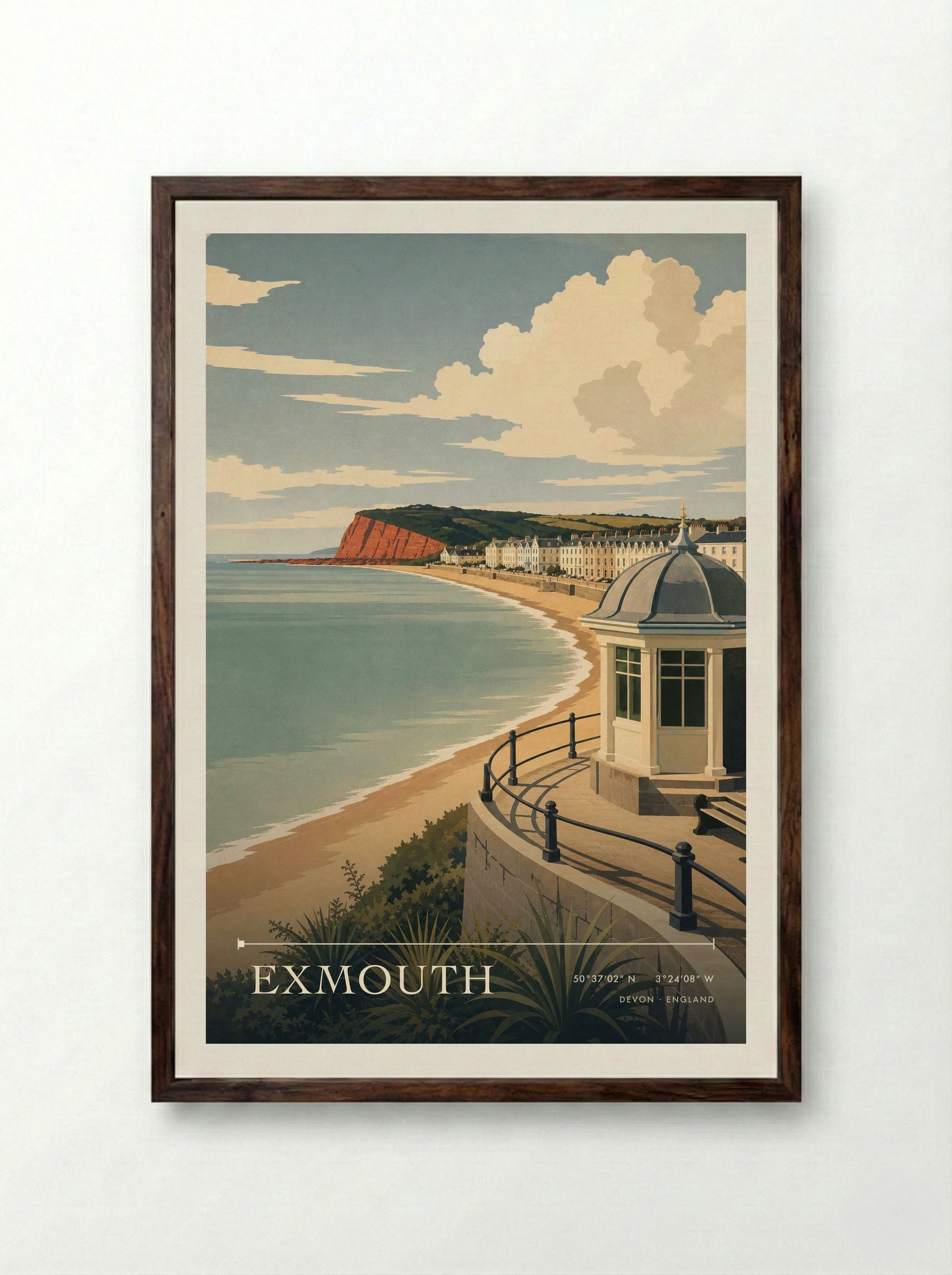 Exmouth Devon England Travel Poster - Framed Print Dark Wood