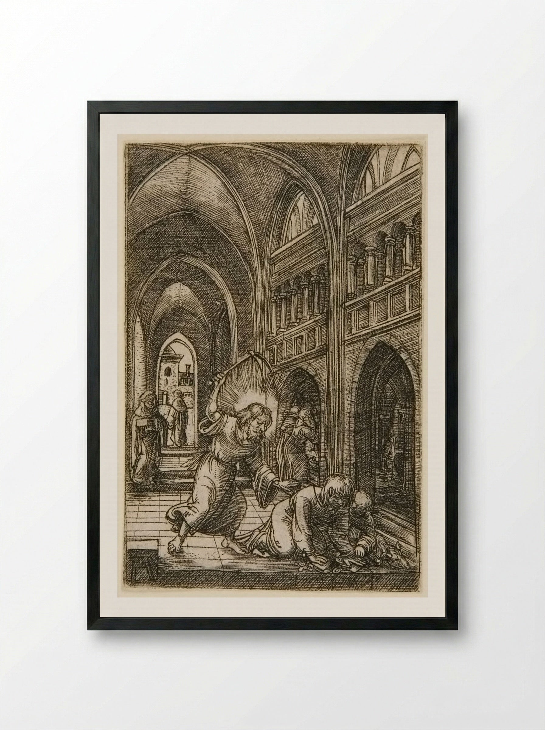 Expulsion of the Money-Changers from the Temple - Albrecht Altdorfer - Framed Print Black