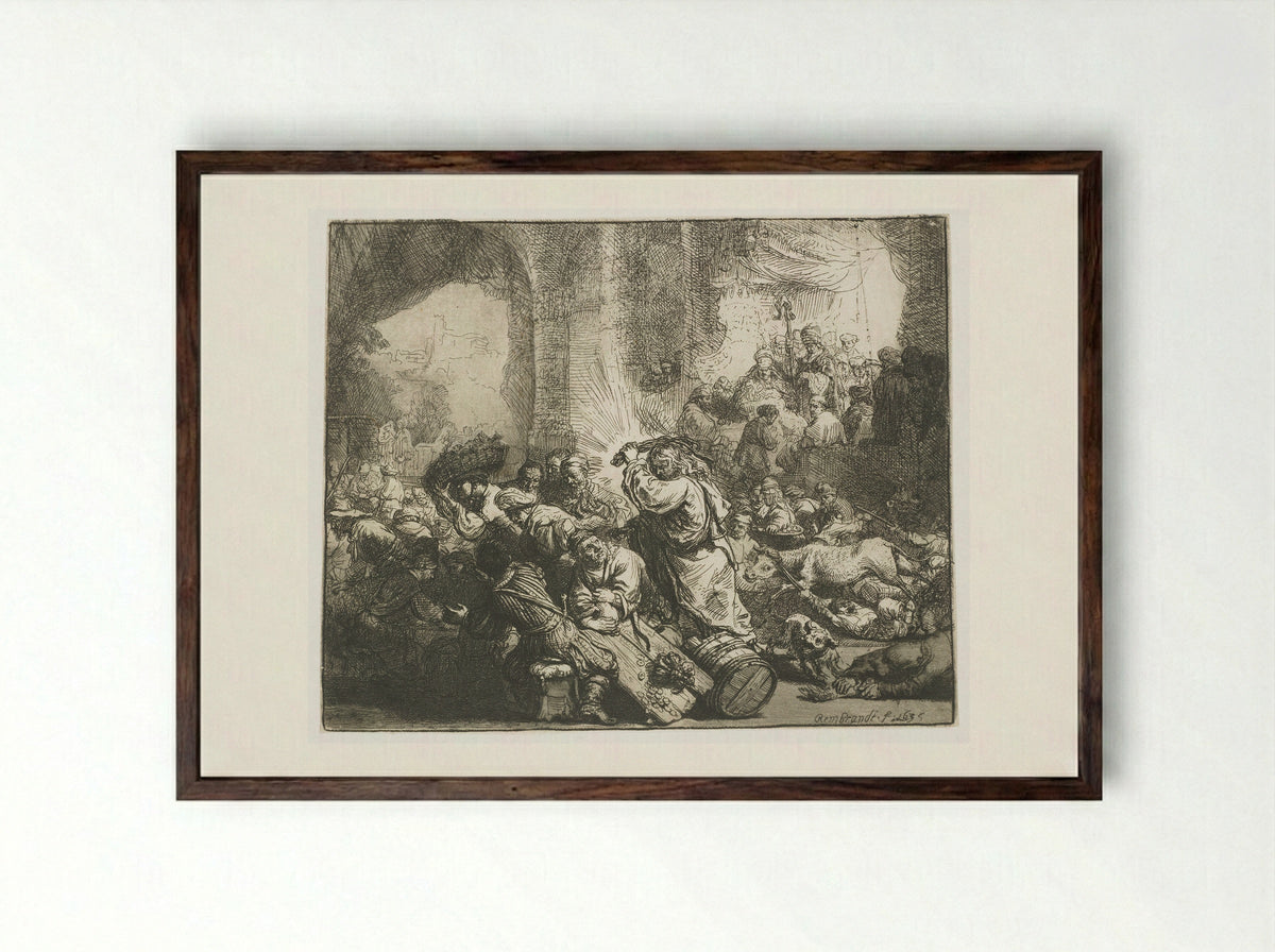 Expulsion of the Money Changers from the Temple - Jean de Bary - Framed Print Dark Wood
