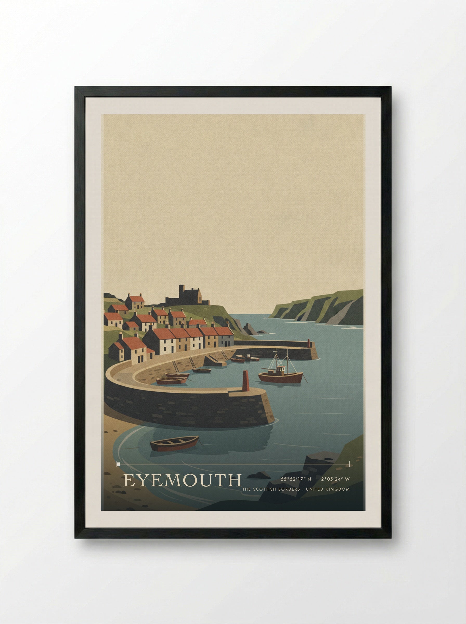Eyemouth The Scottish Borders United Kingdom Travel Poster - Framed Print Black