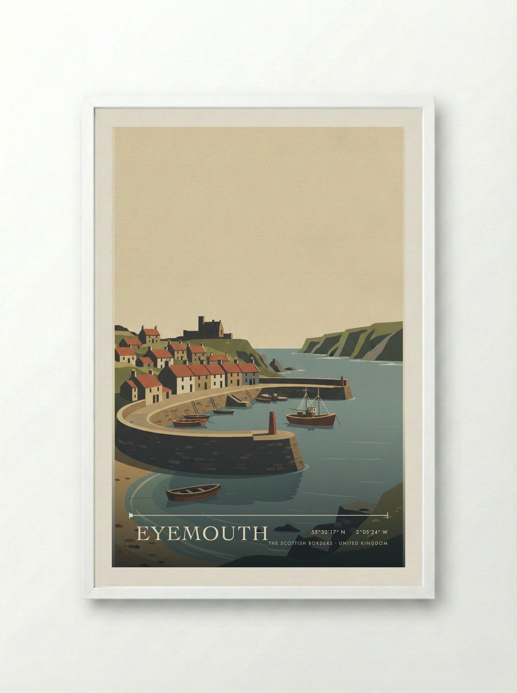 Eyemouth The Scottish Borders United Kingdom Travel Poster - Framed Print White