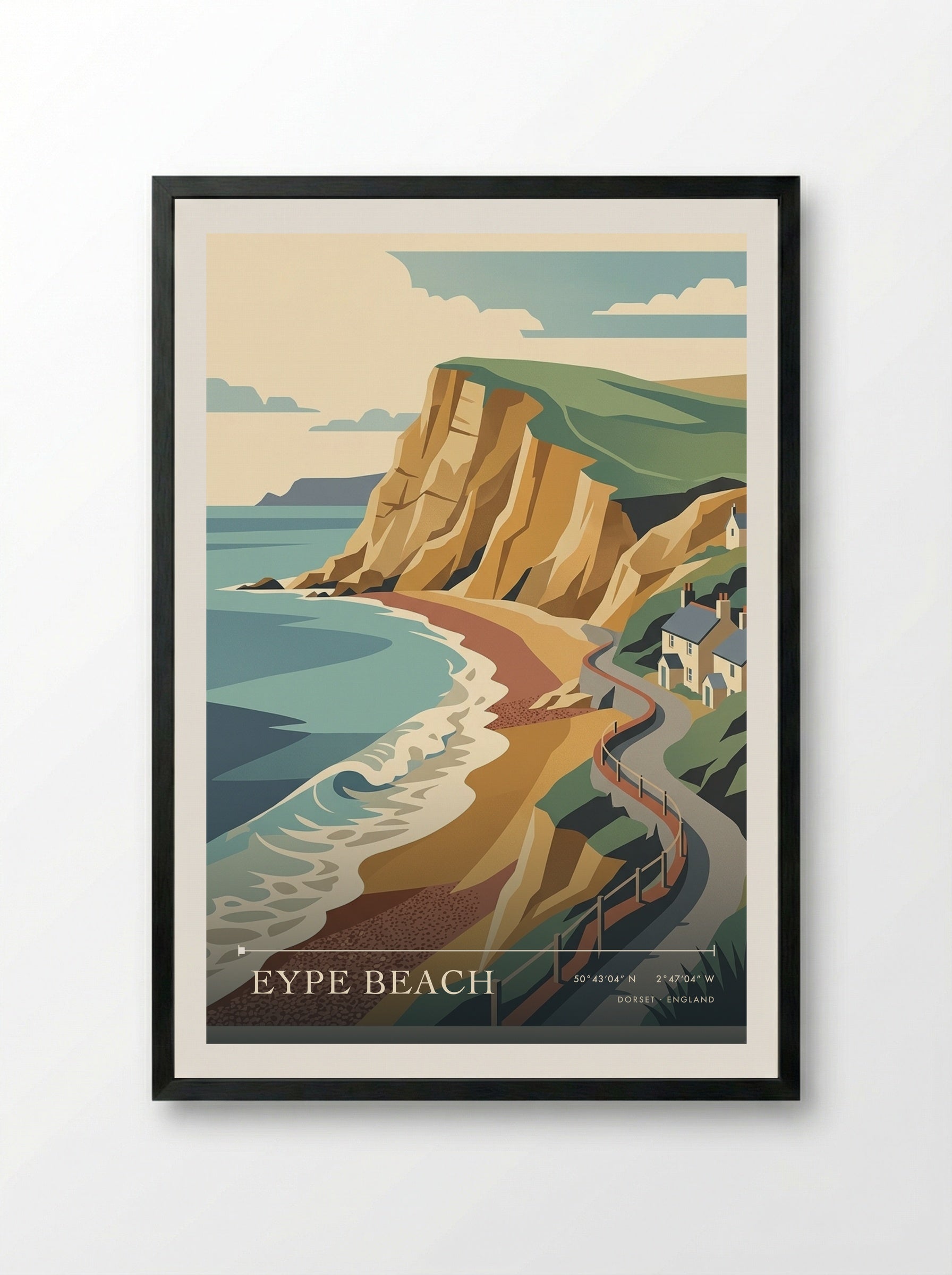 Eype Beach Dorset England Travel Poster - Framed Print Black