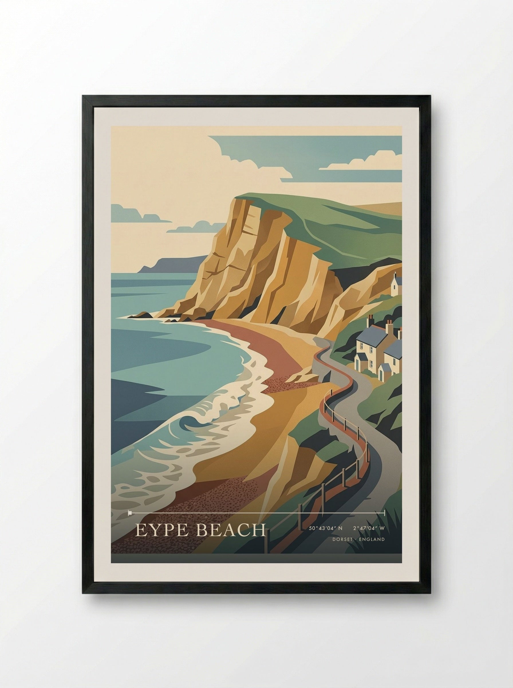 Eype Beach Dorset England Travel Poster - Framed Print Black