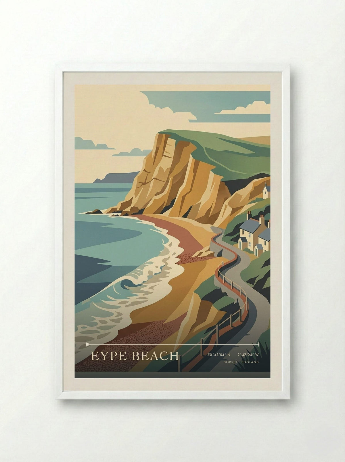 Eype Beach Dorset England Travel Poster - Framed Print White
