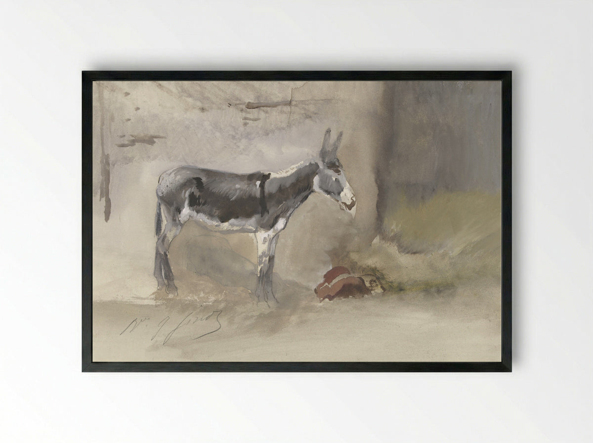 Ezel in een stal - Jules-Jean-Baptiste-Vincent Finot - Framed Print Black