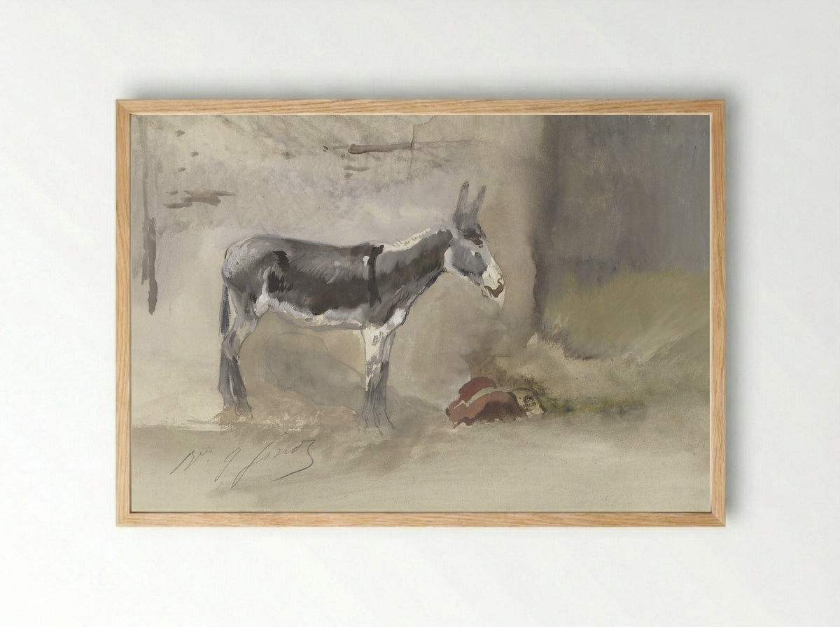 Ezel in een stal - Jules-Jean-Baptiste-Vincent Finot - Framed Print Wood