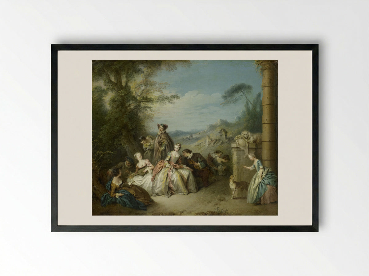 Fête galante in a Landscape - Jean-Baptiste-Joseph Pater - Framed Print Black