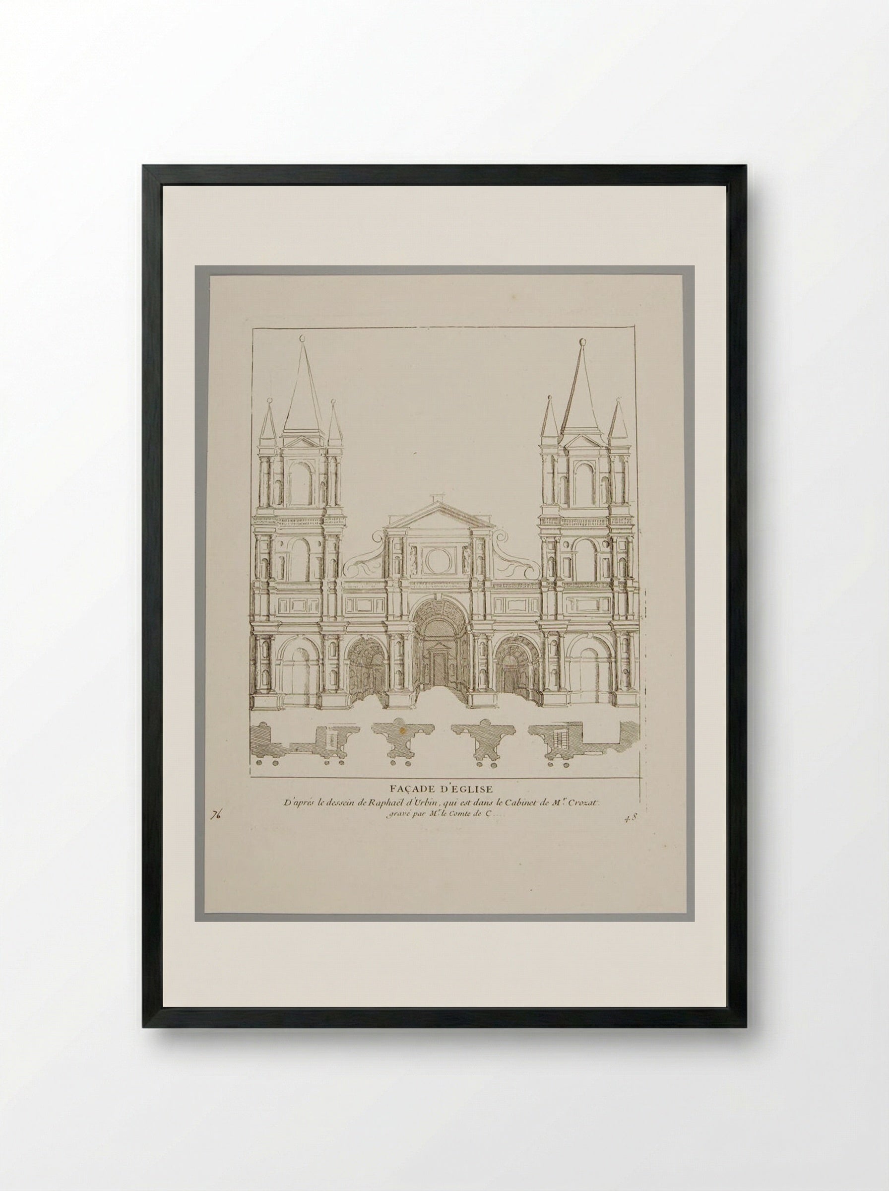 Façade of a Church (After Raphael) - Anne Claude Philippe de Thubières, comte de Caylus - Framed Print Black