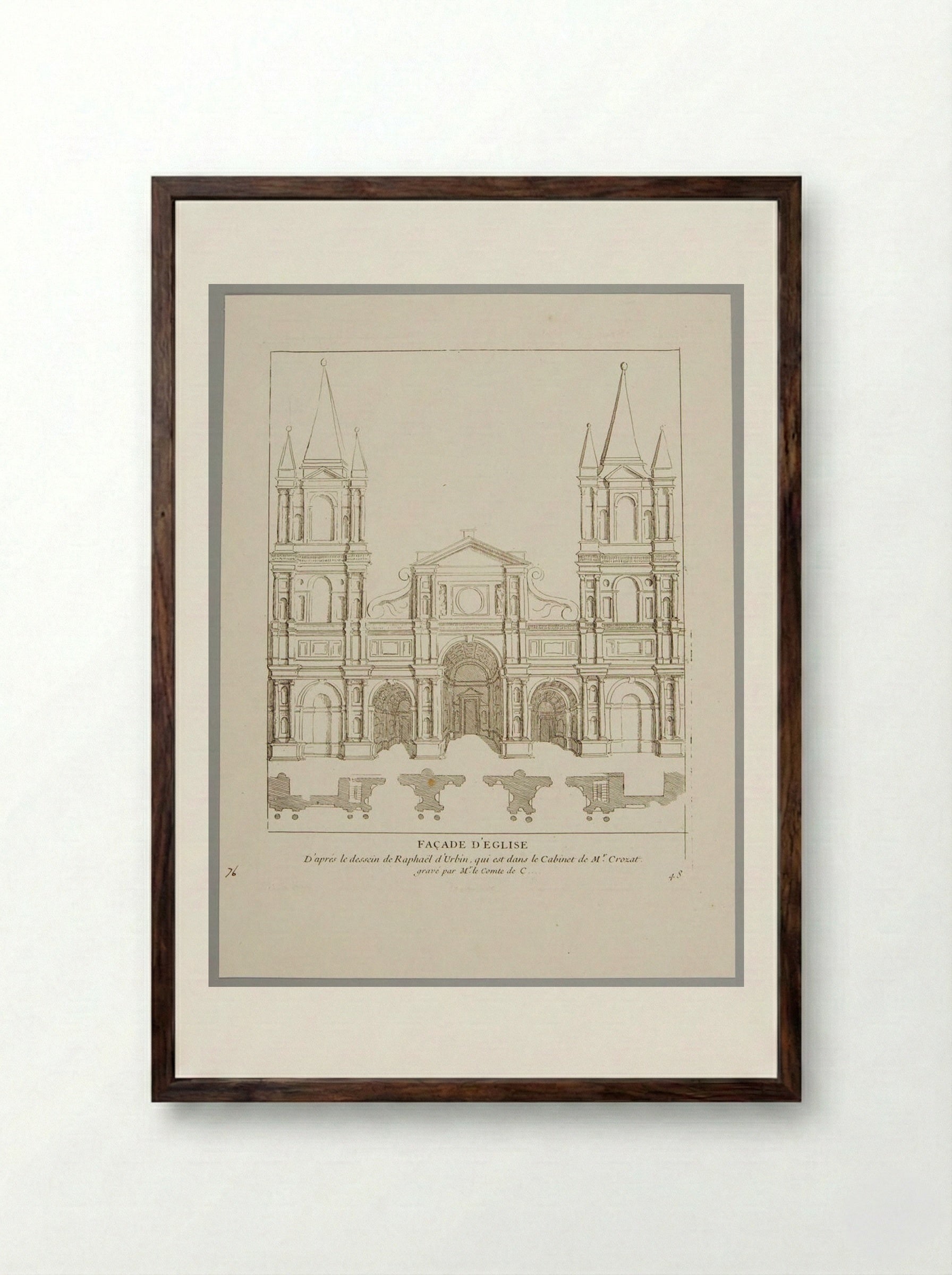 Façade of a Church (After Raphael) - Anne Claude Philippe de Thubières, comte de Caylus - Framed Print Dark Wood