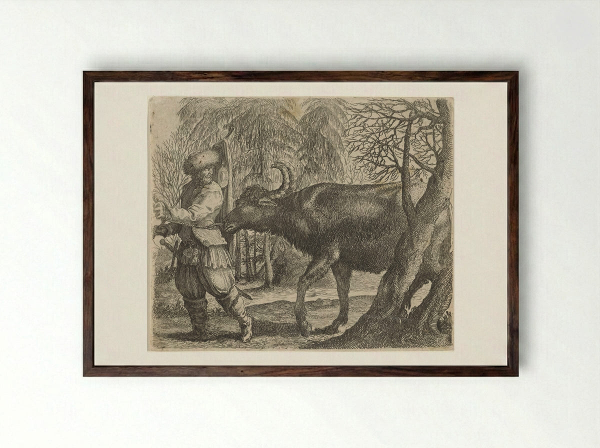 Fabel van de buffel en de boer - Aegidius Sadeler (II) - Framed Print Dark Wood