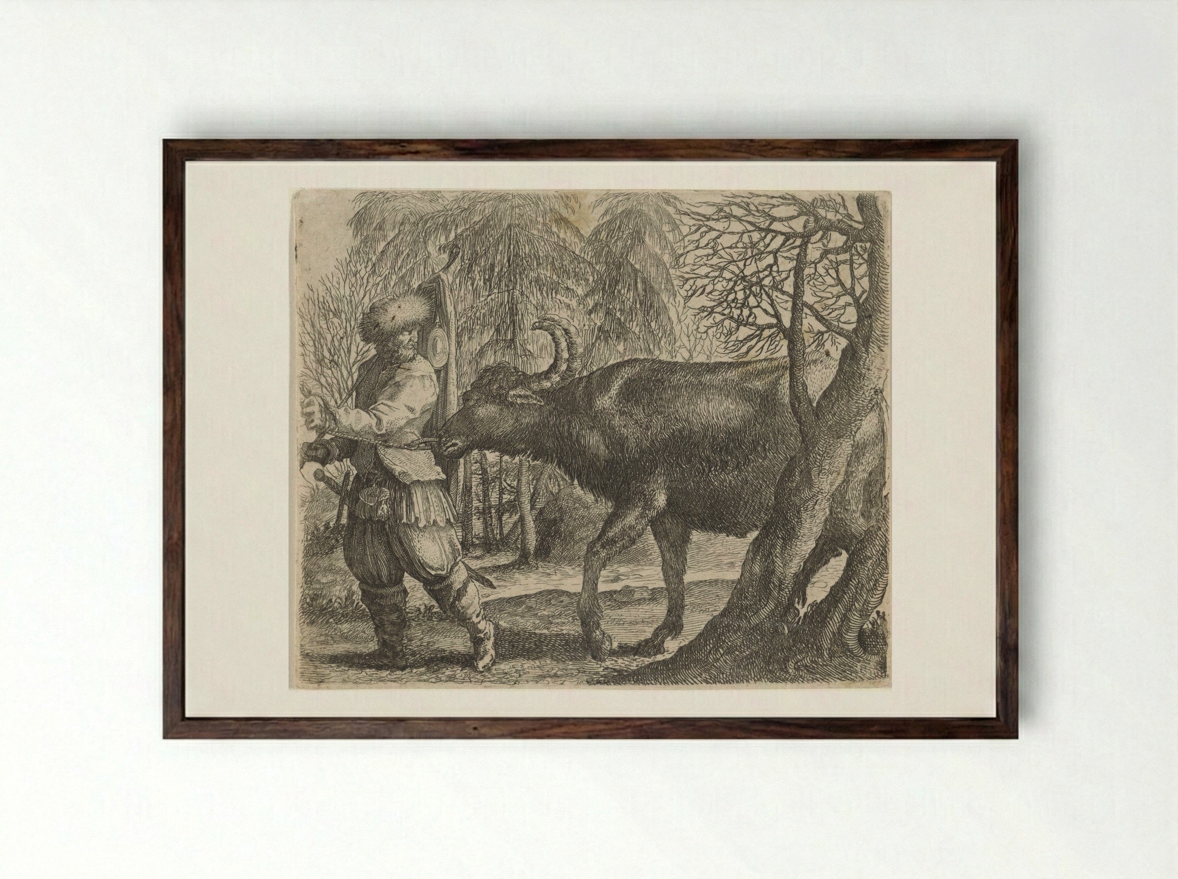 Fabel van de buffel en de boer - Aegidius Sadeler (II) - Framed Print Dark Wood