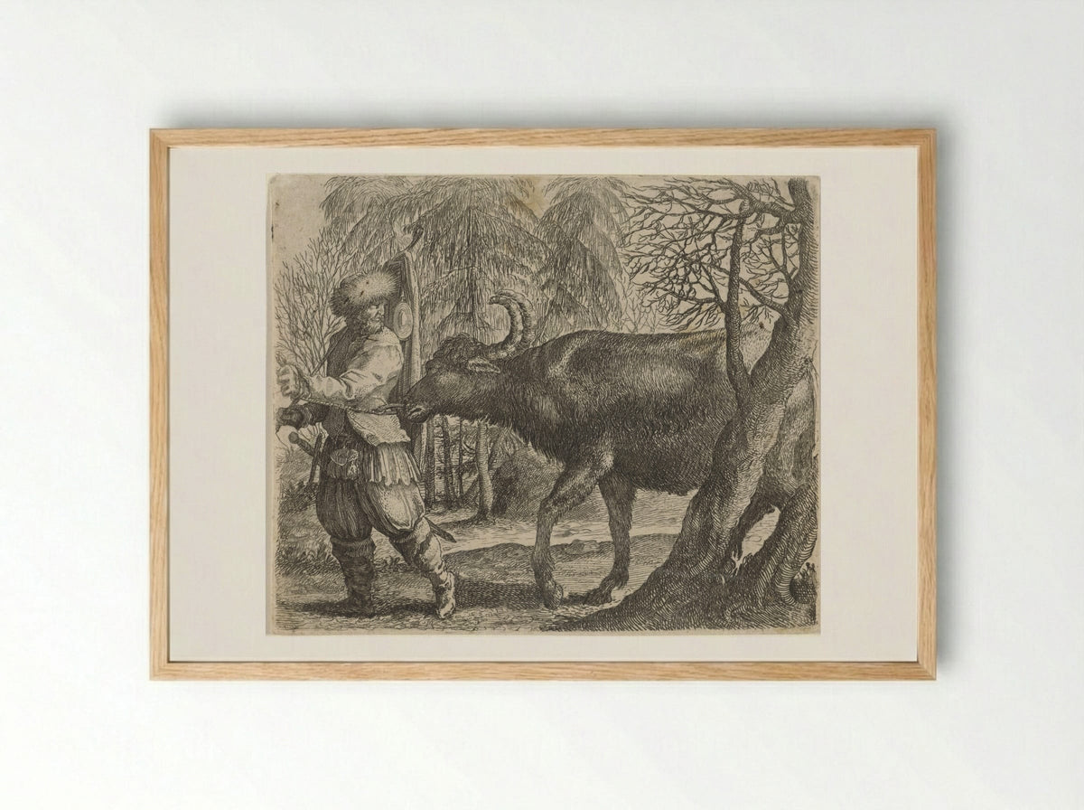 Fabel van de buffel en de boer - Aegidius Sadeler (II) - Framed Print Wood