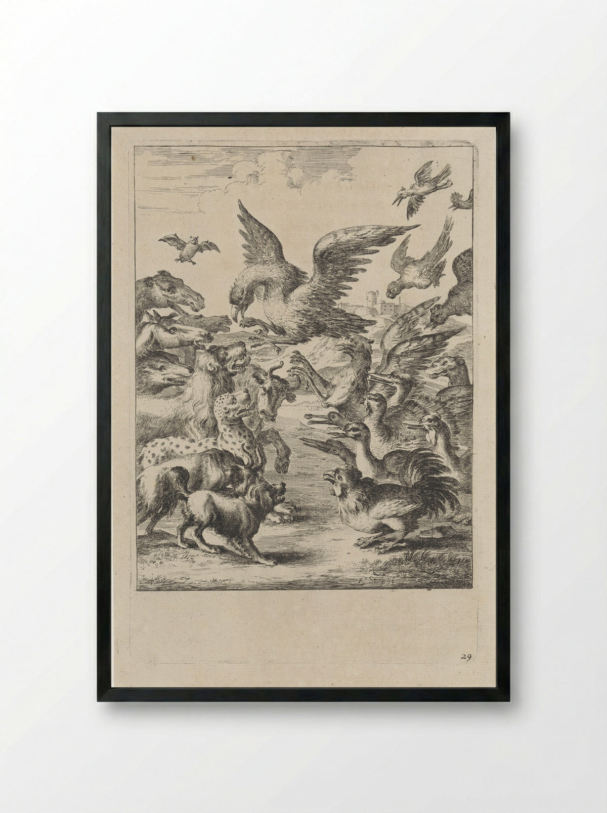 Fabel van de vogels en de beesten - John Ogilby - Framed Print Black