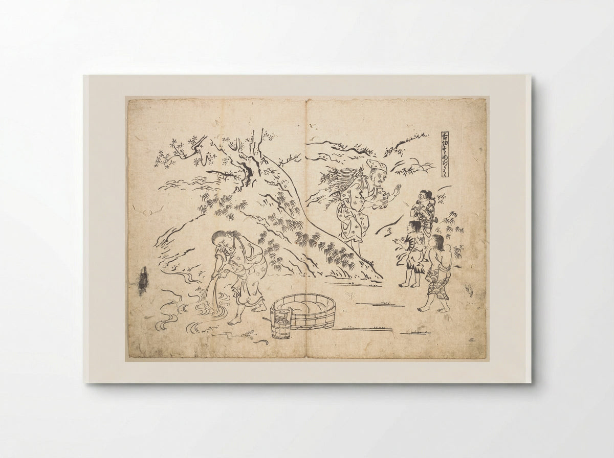 Fagot-gatherer Finds Boy with Sparrow - Okumura Masanobu - Poster