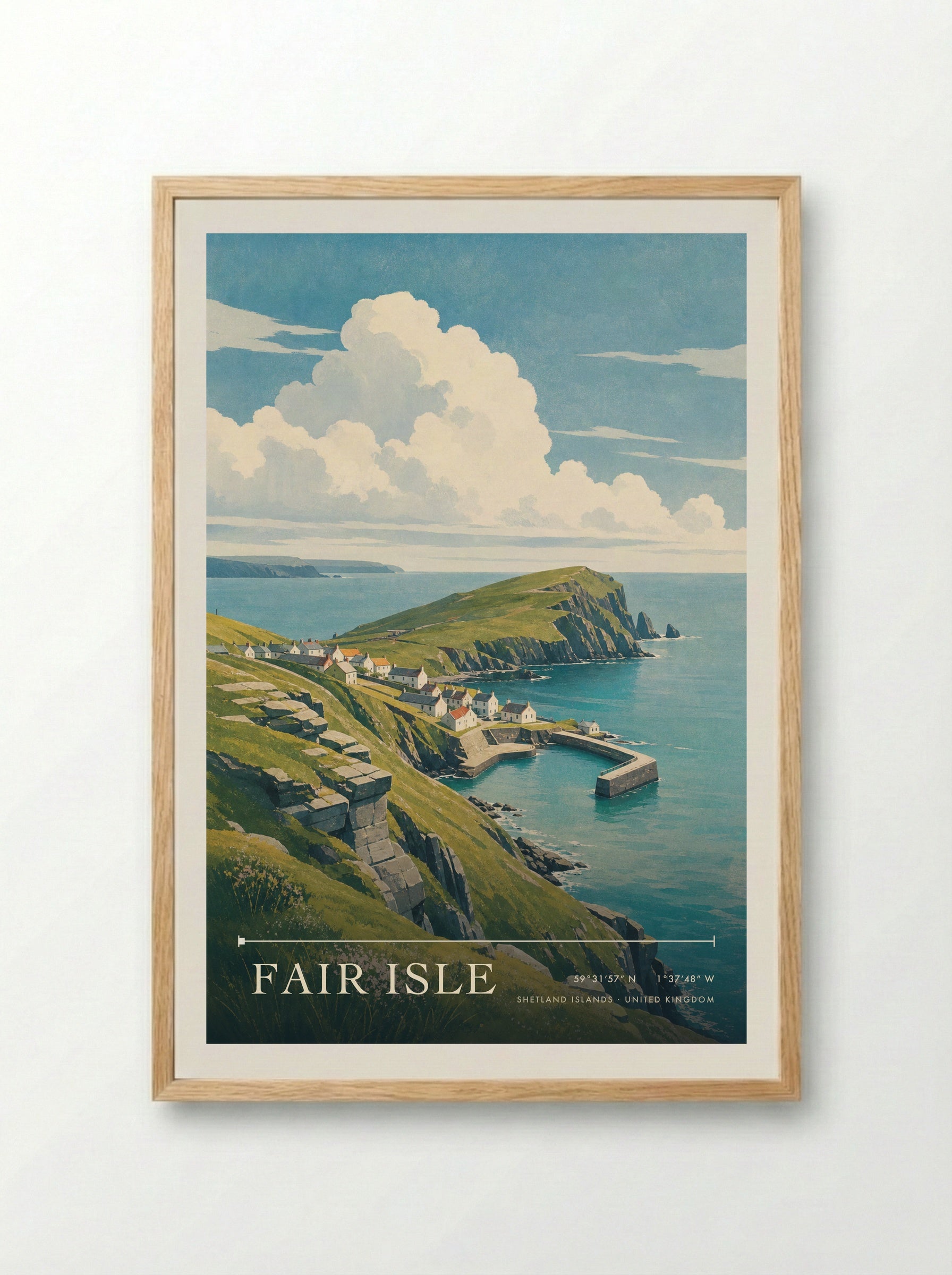 Fair Isle Shetland Islands United Kingdom Travel Poster - Framed Print Wood