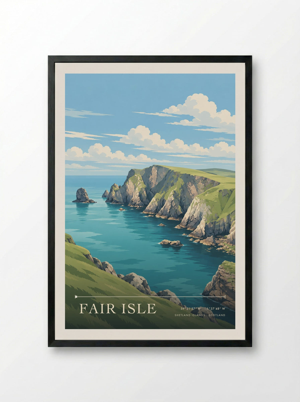 Fair Isle, Shetland Islands | Travel Poster - Framed Print Black