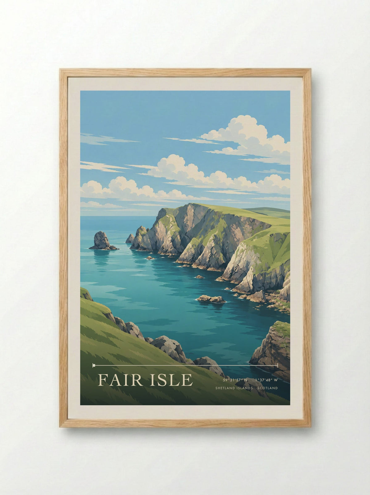 Fair Isle, Shetland Islands | Travel Poster - Framed Print Wood