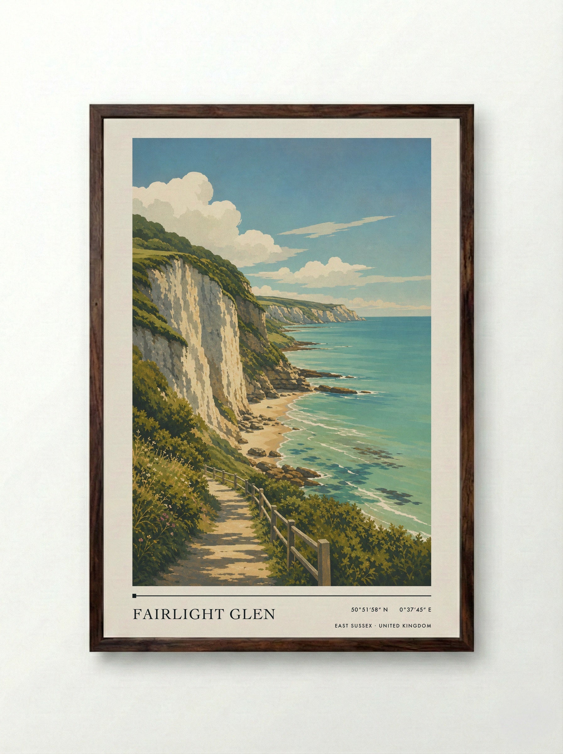Fairlight Glen East Sussex United Kingdom Travel Poster - Framed Print Dark Wood