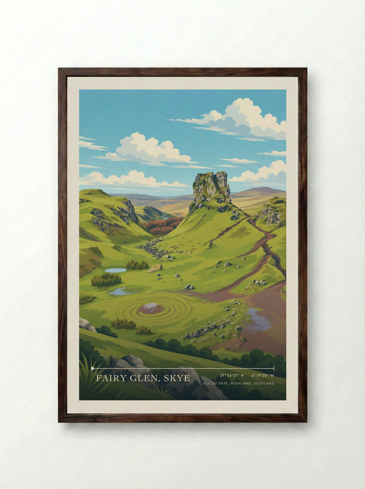 Fairy Glen, Skye, Isle of Skye, Highland, Scotland | Travel Poster - Framed Print Dark Wood