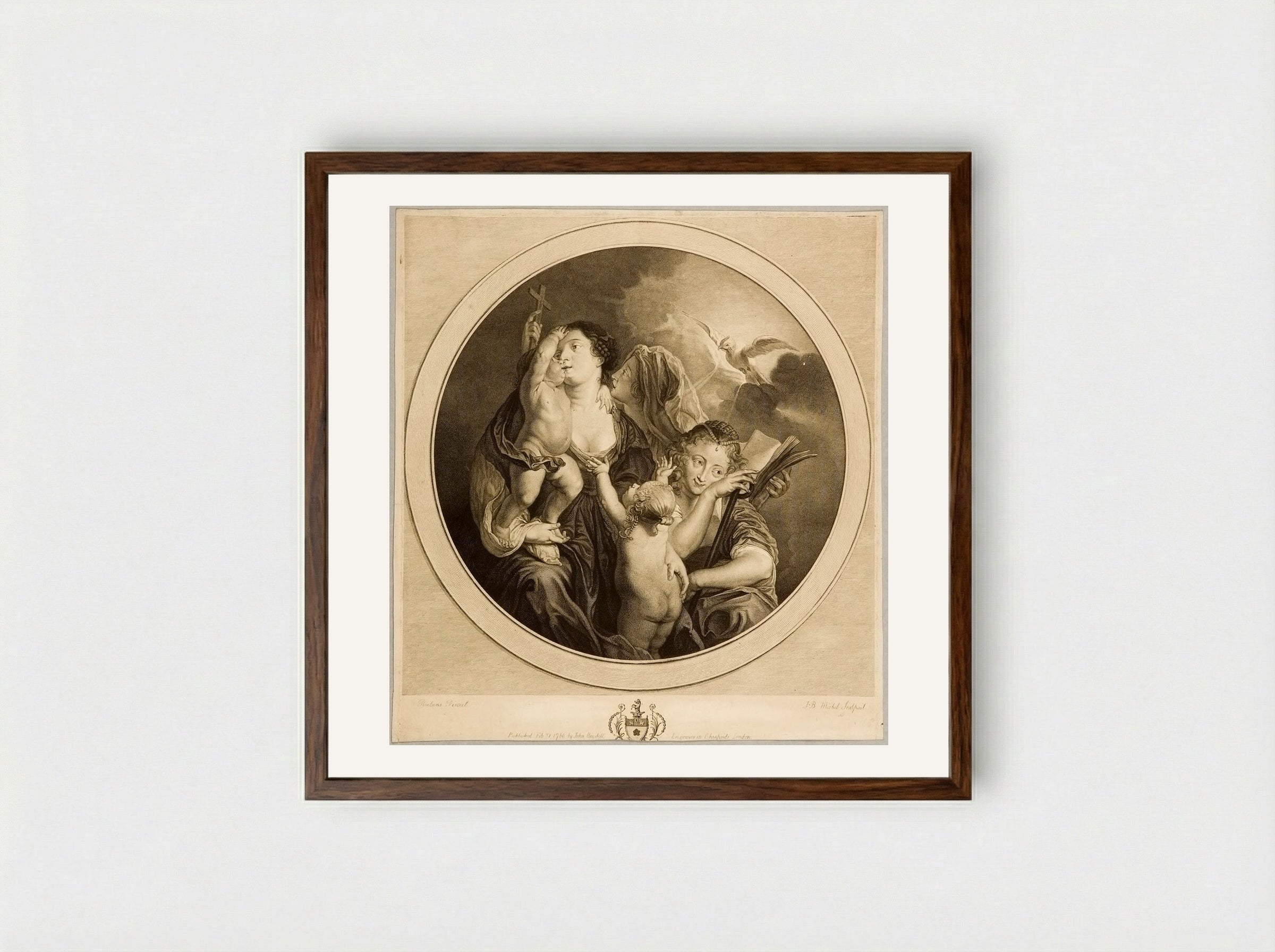 Faith, Hope, and Charity - Jean Baptiste Michel - Framed Print Dark Wood
