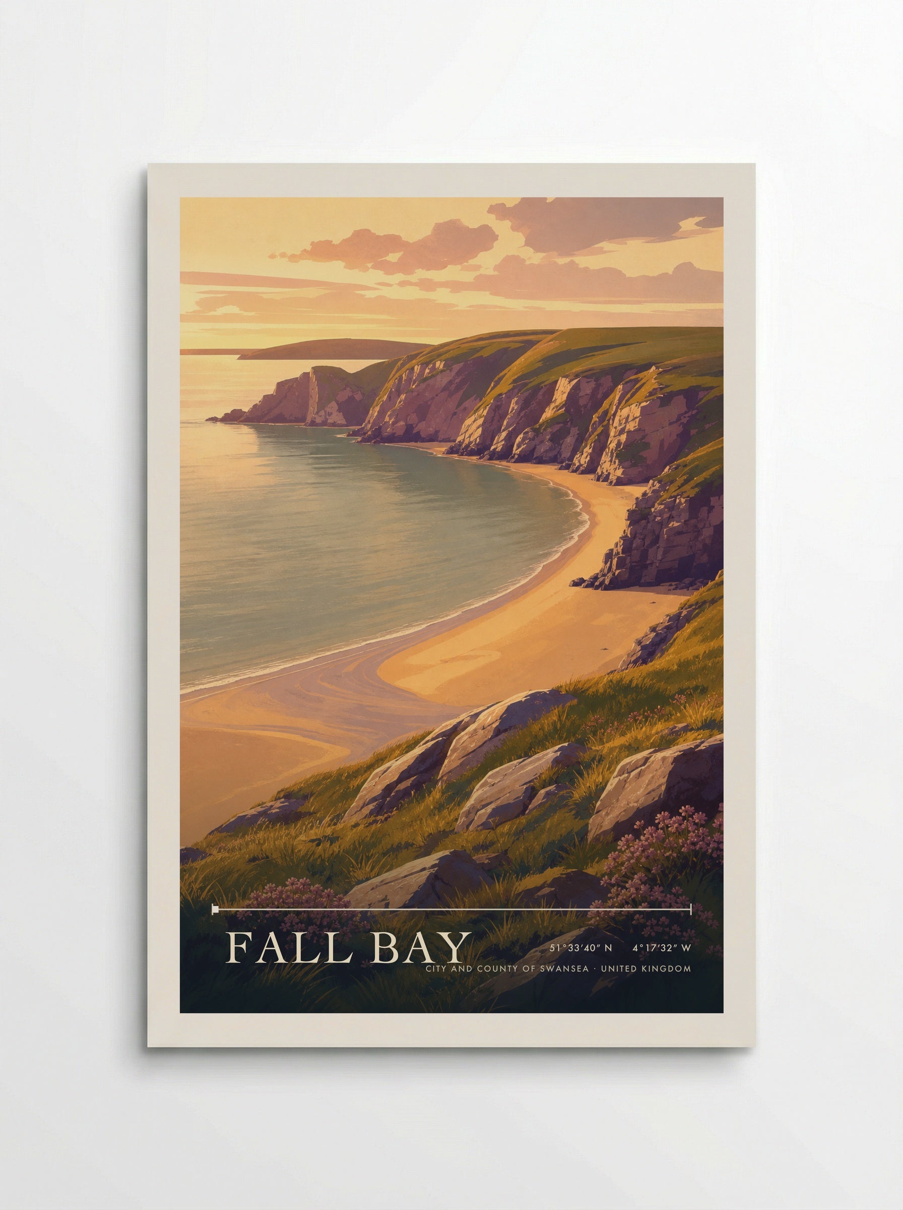 Fall Bay City and County of Swansea United Kingdom Travel Poster - Poster