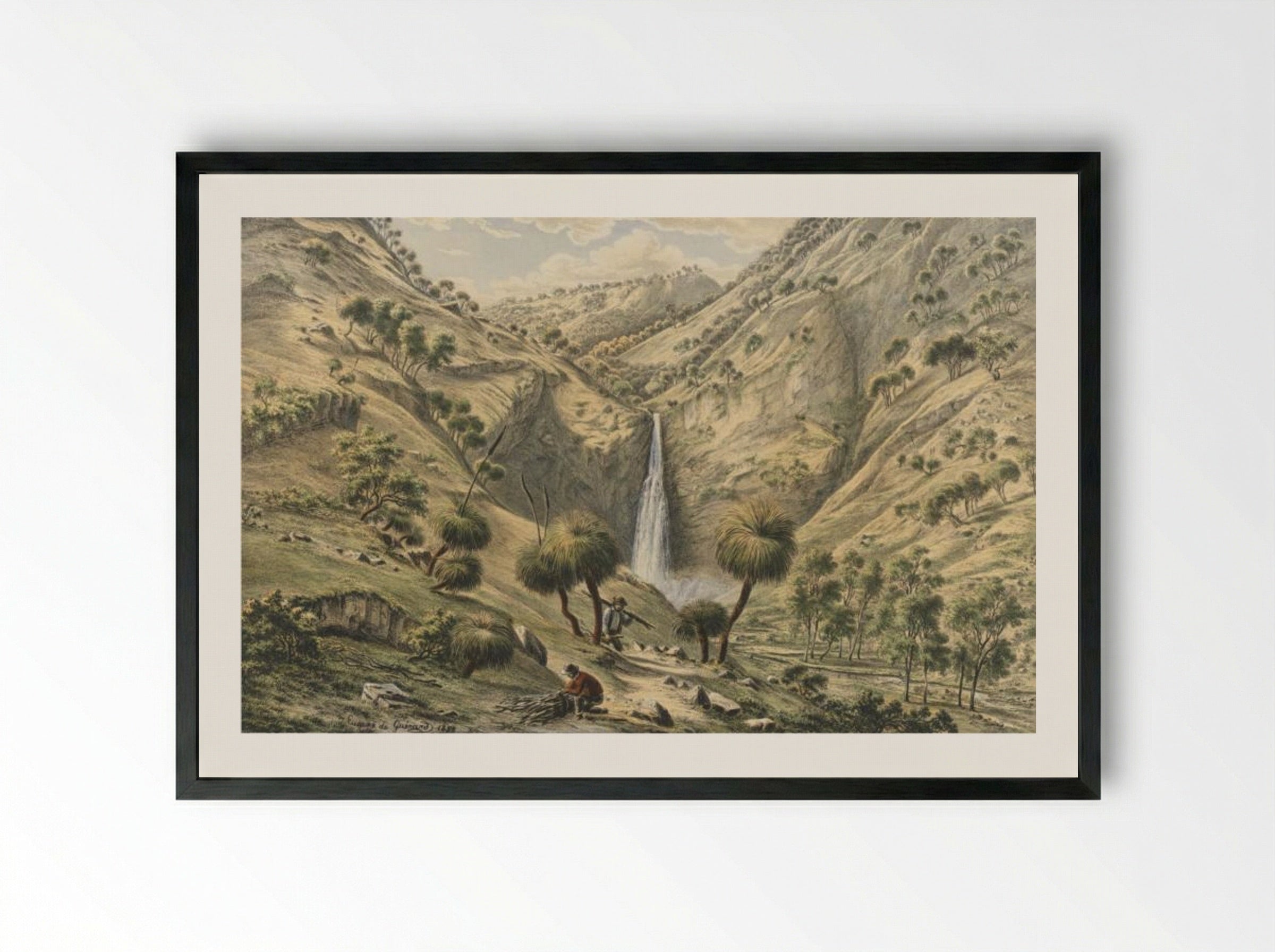 Fall of the First Creek, near Glen Osmond, South Australia - Eugene von Guerard - Framed Print Black