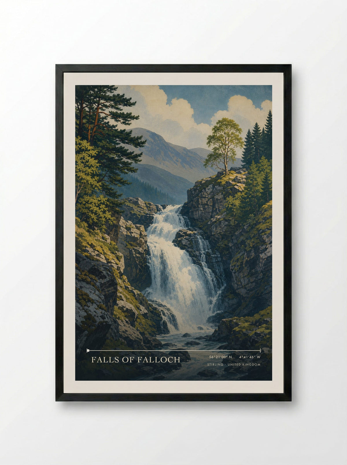 Falls of Falloch Stirling United Kingdom Travel Poster - Framed Print Black