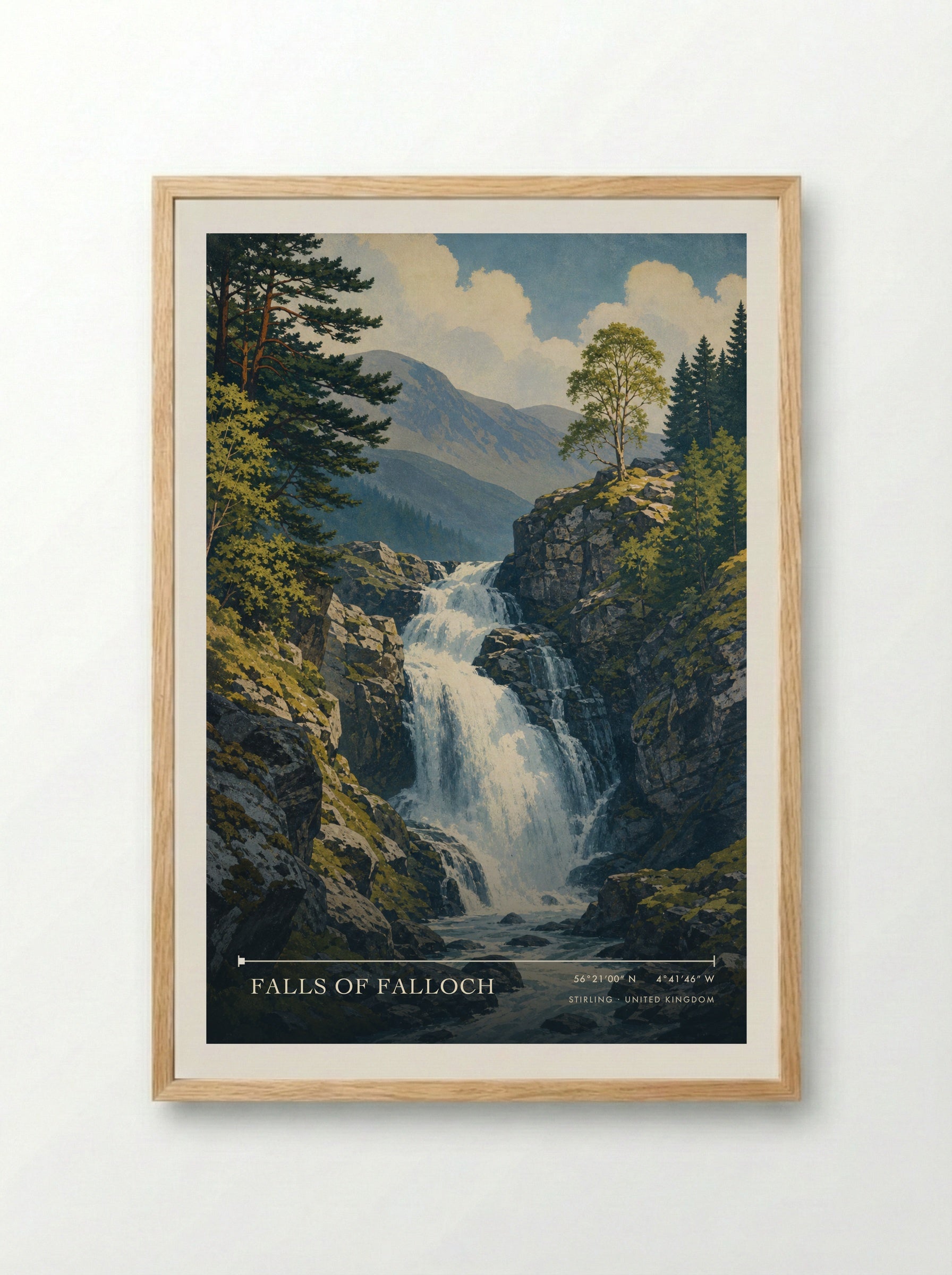Falls of Falloch Stirling United Kingdom Travel Poster - Framed Print Wood