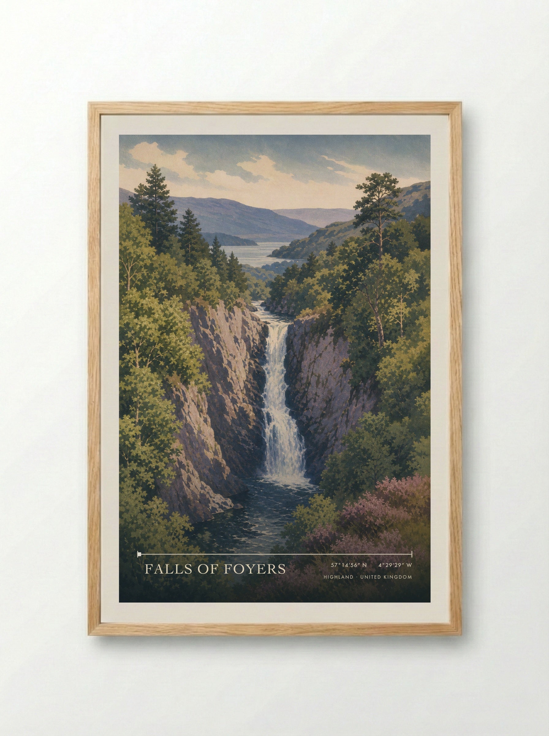 Falls of Foyers Highland United Kingdom Travel Poster - Framed Print Wood