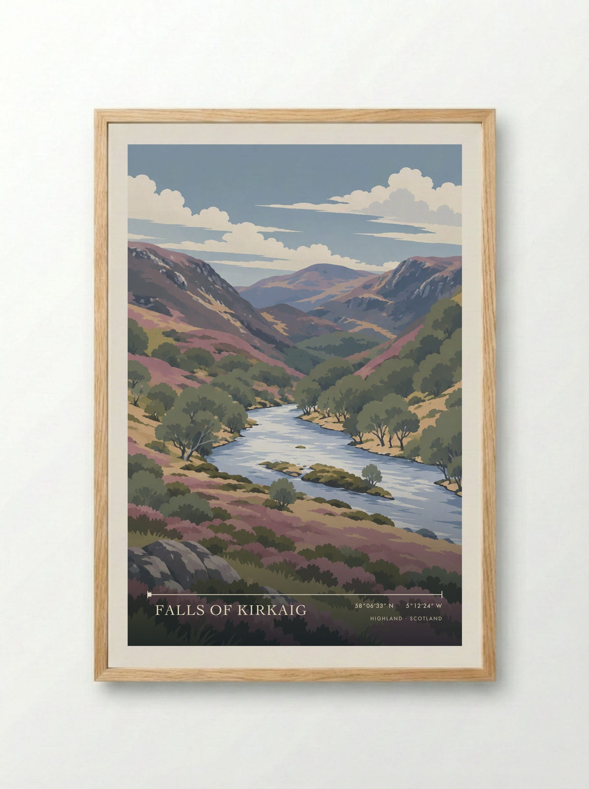Falls of Kirkaig, Highland | Travel Poster - Framed Print Wood