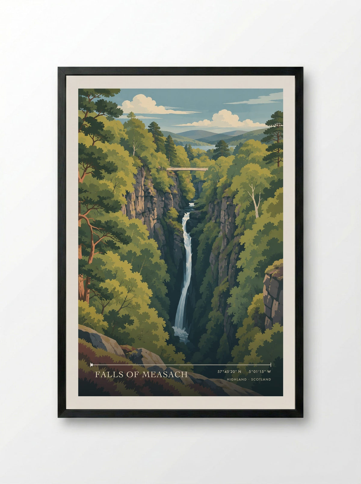 Falls of Measach, Highland | Travel Poster - Framed Print Black