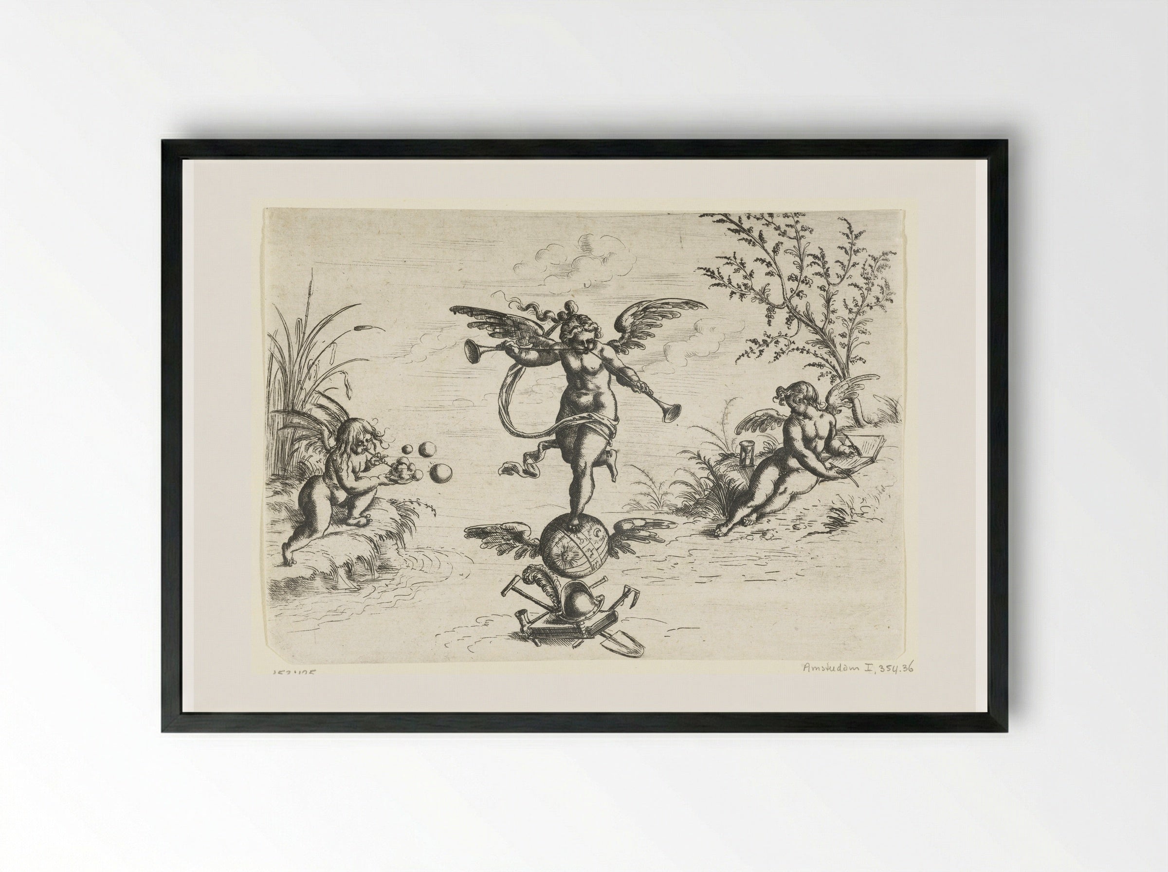 Fama met twee bazuinen - Christoph Jamnitzer - Framed Print Black