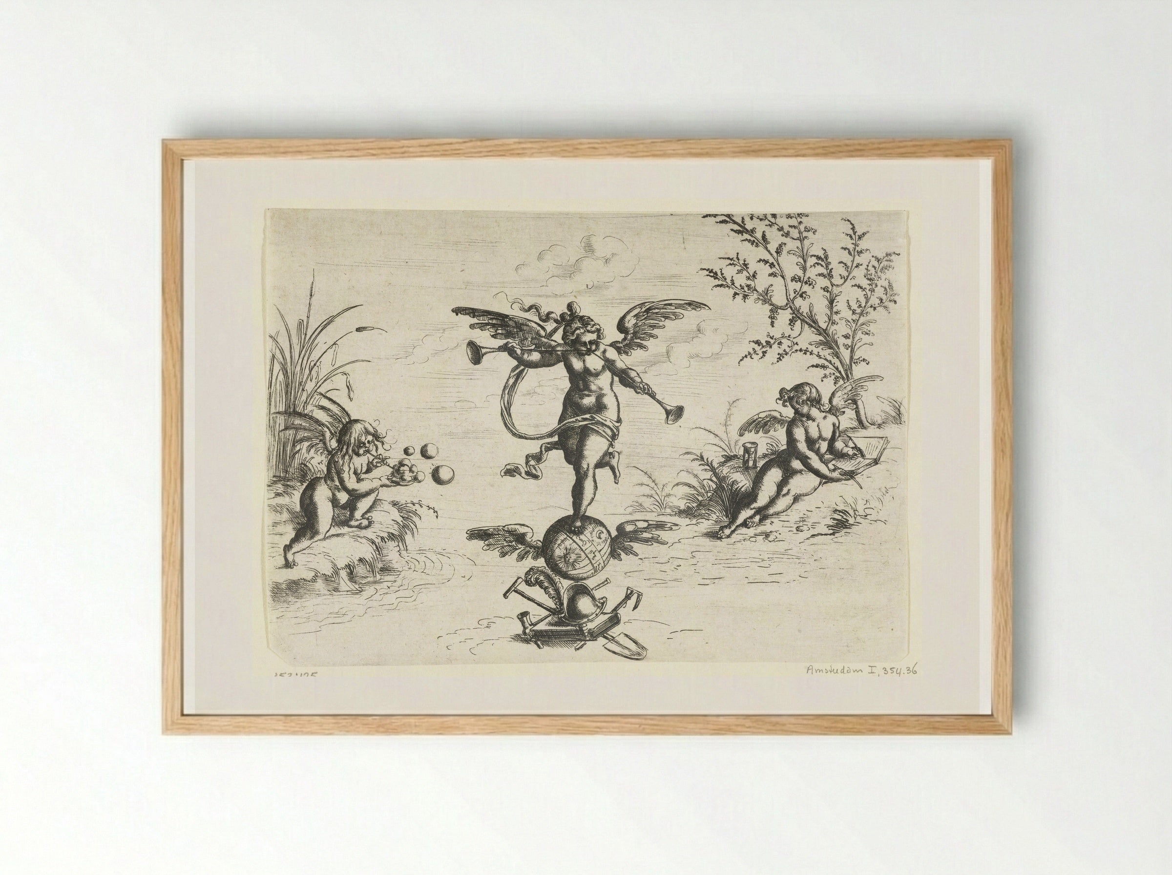 Fama met twee bazuinen - Christoph Jamnitzer - Framed Print Wood