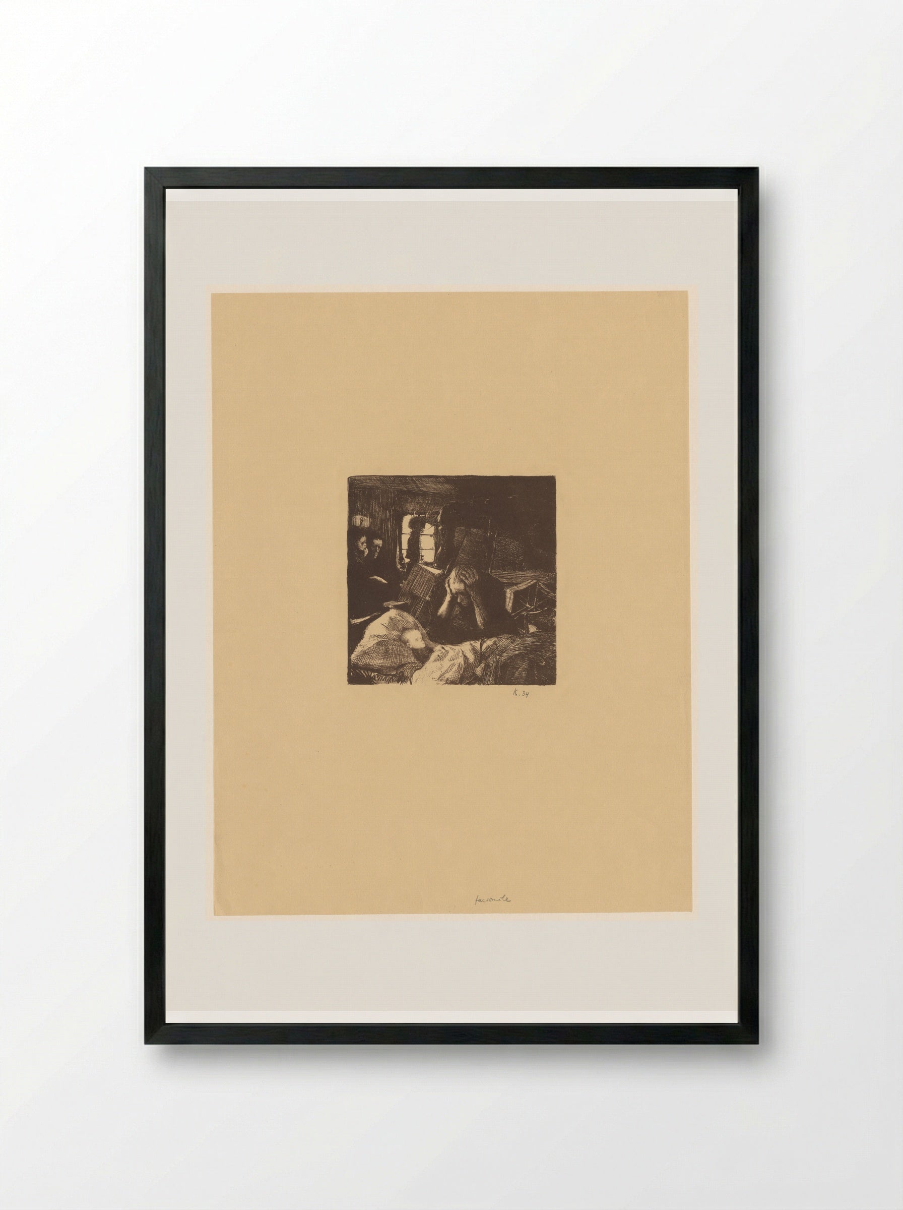 Familie aan het ziekbed van een kind - Käthe Kollwitz - Framed Print Black