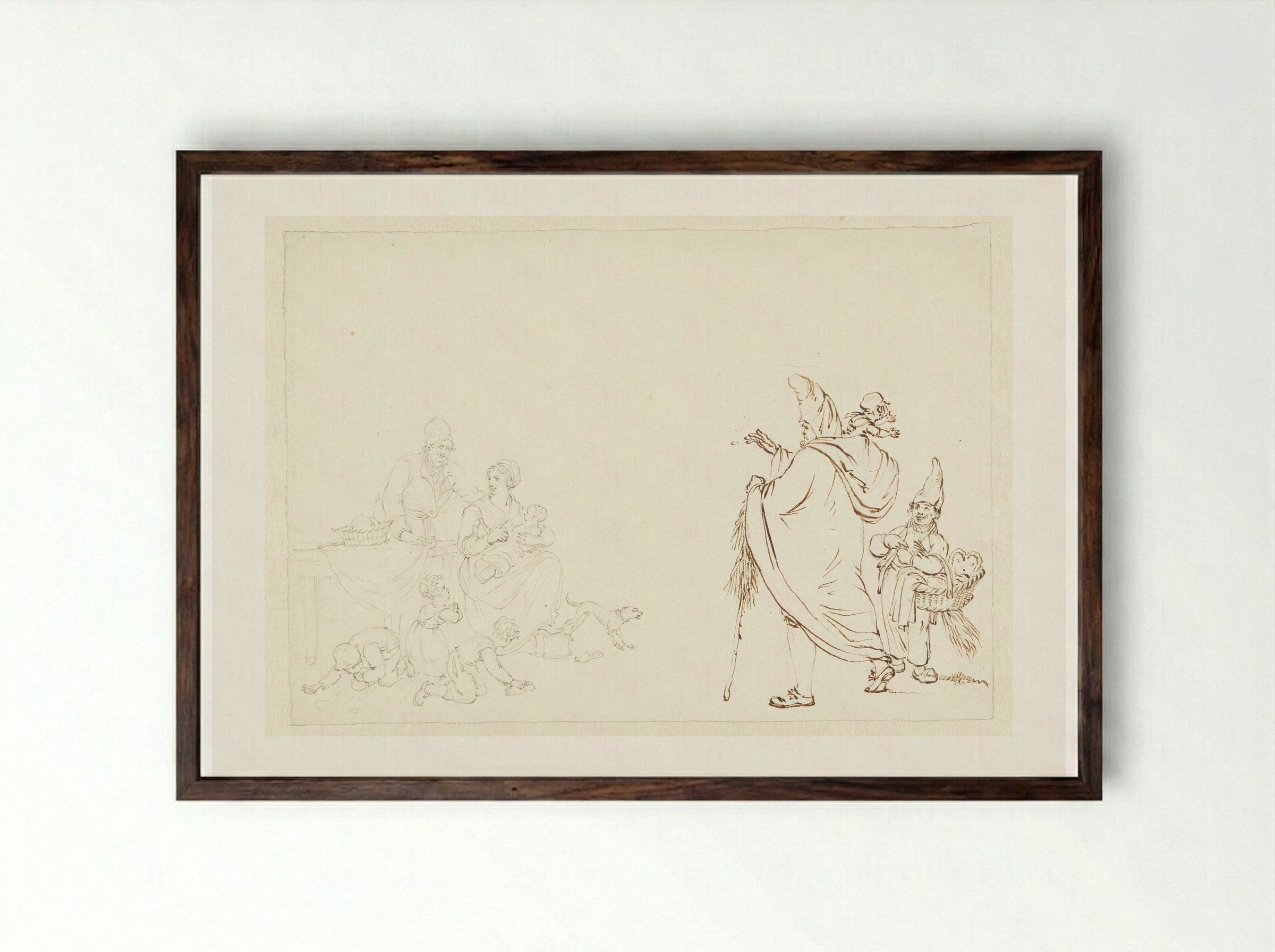 Familie met kinderen die schoonmaken - Pieter Bartholomeusz. Barbiers - Framed Print Dark Wood