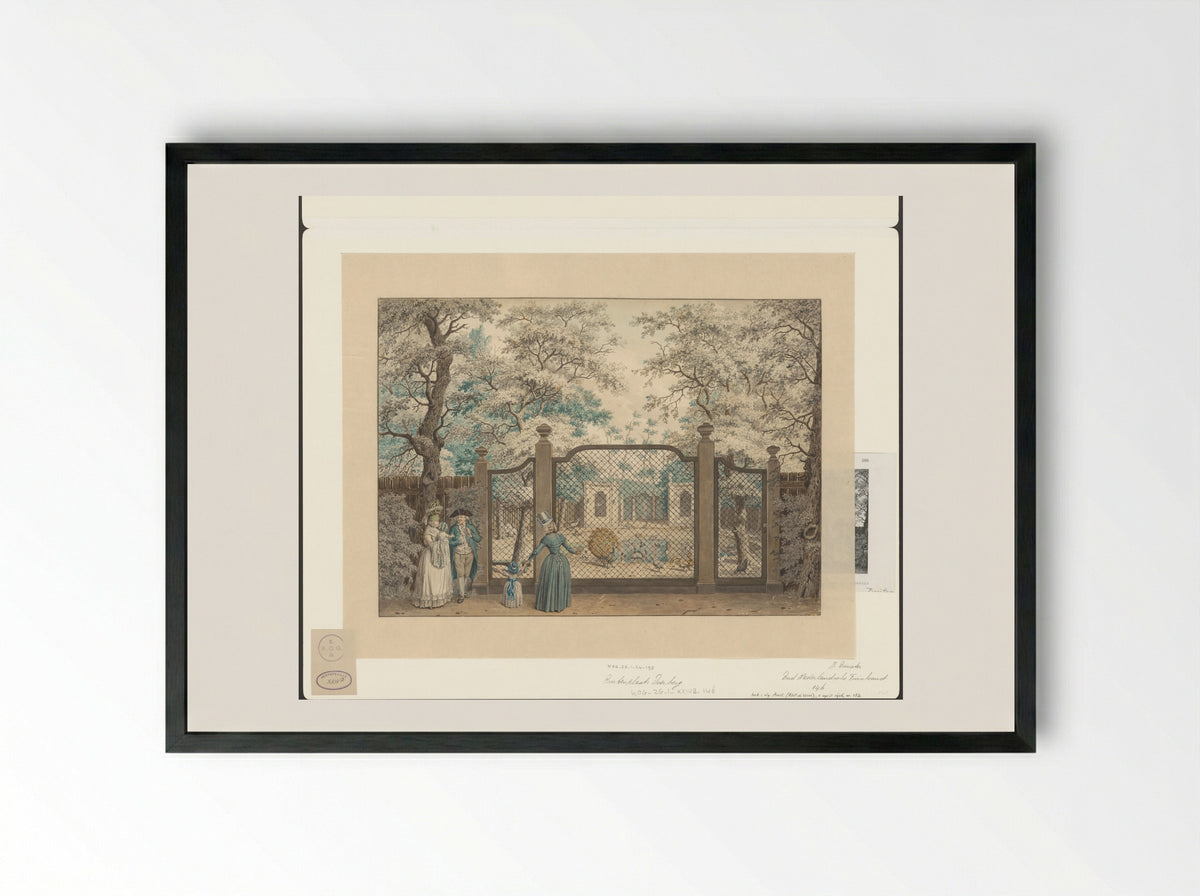 Familie voor de volière van Buitenplaats Overberg - Isaac Ouwater - Framed Print Black