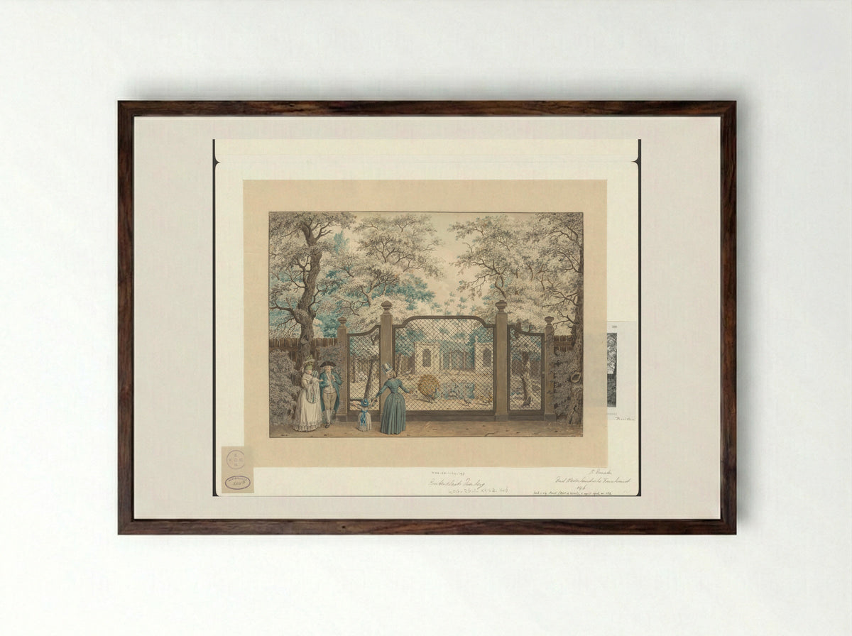 Familie voor de volière van Buitenplaats Overberg - Isaac Ouwater - Framed Print Dark Wood