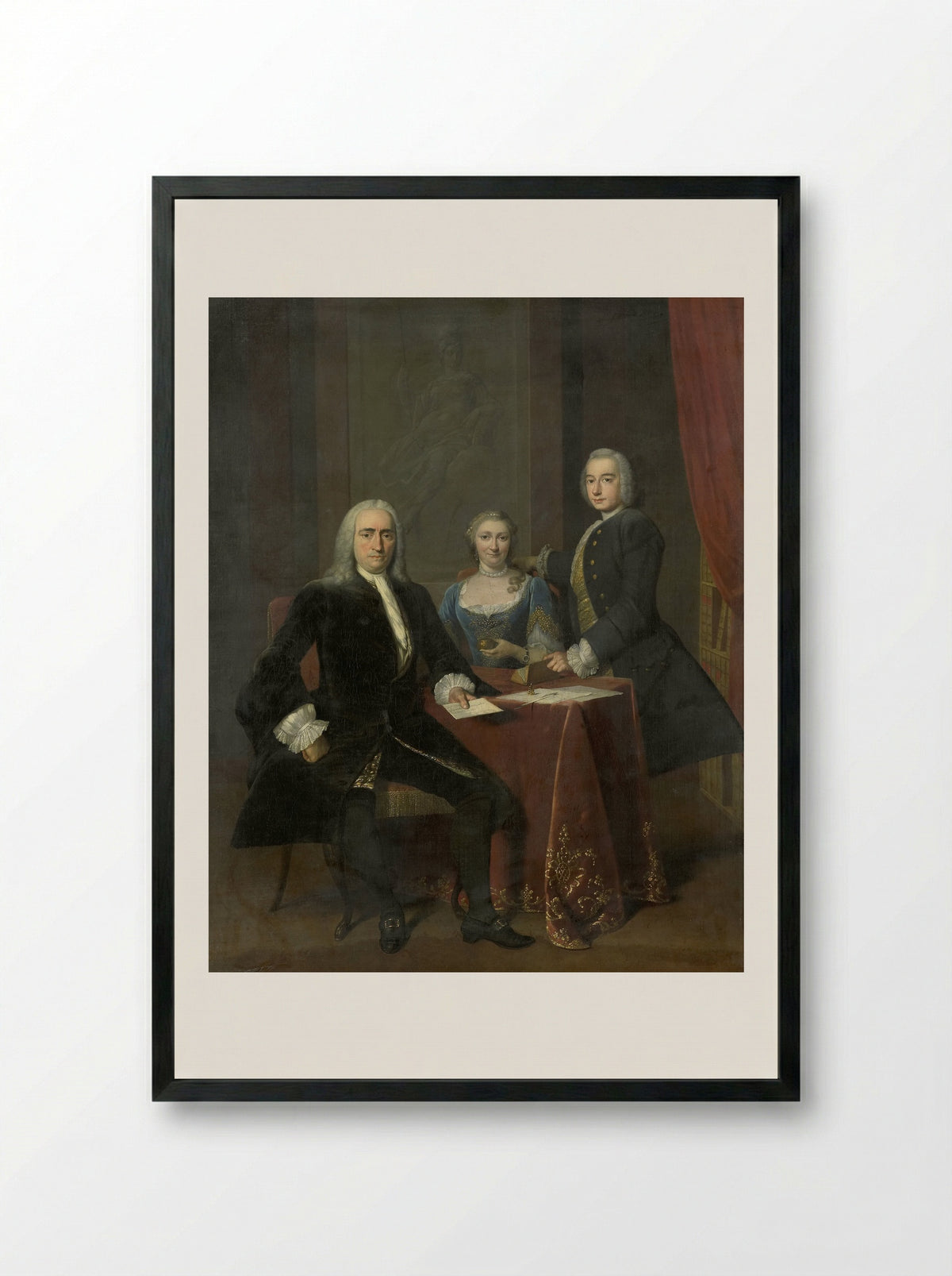 Familiegroep in een interieur - Frans van der Mijn - Framed Print Black