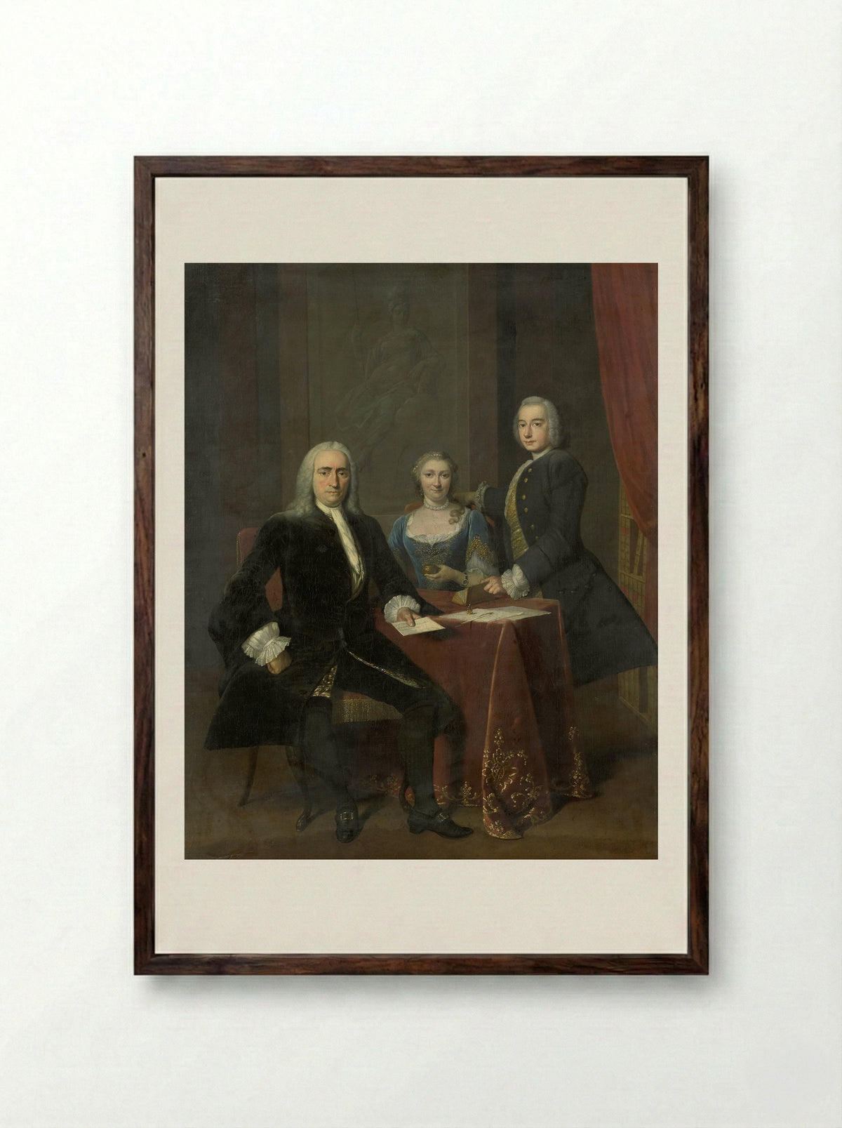 Familiegroep in een interieur - Frans van der Mijn - Framed Print Dark Wood