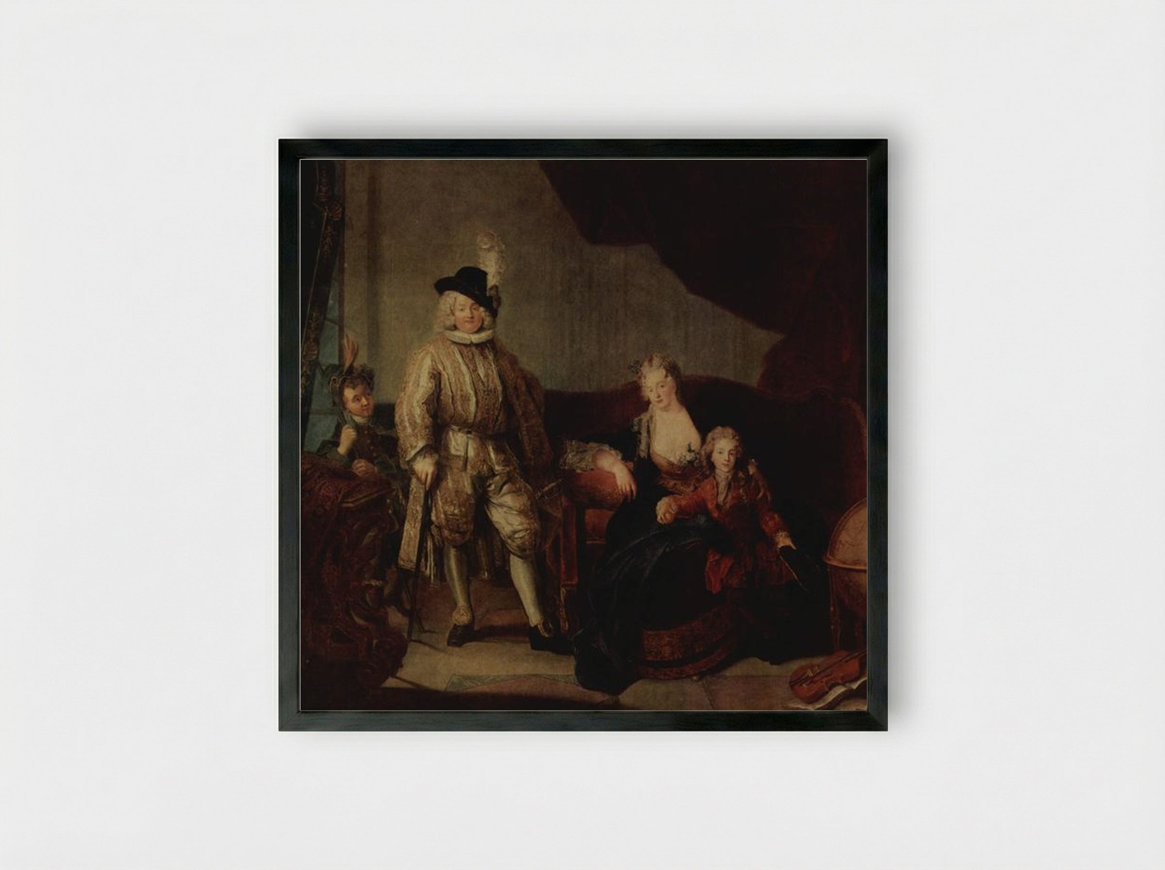 Family Portrait of Baron von Erlach - Antoine Pesne - Framed Print Black